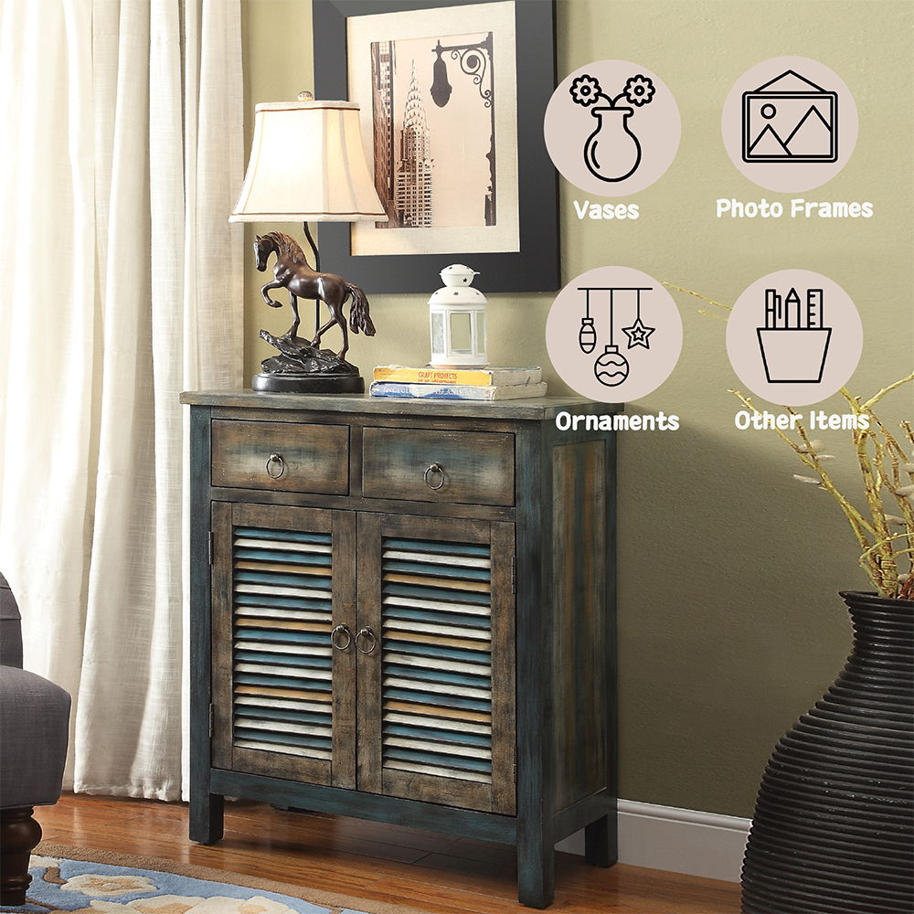 Glancio - Console Cabinet - Antique Oak & Teal, orange, view 3