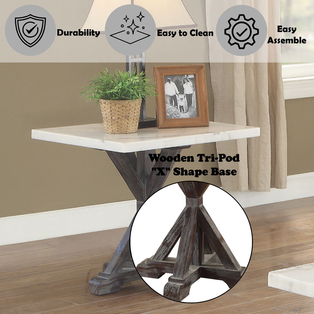Romina - End Table - White Marble Top & Weathered Espresso, white, view 4