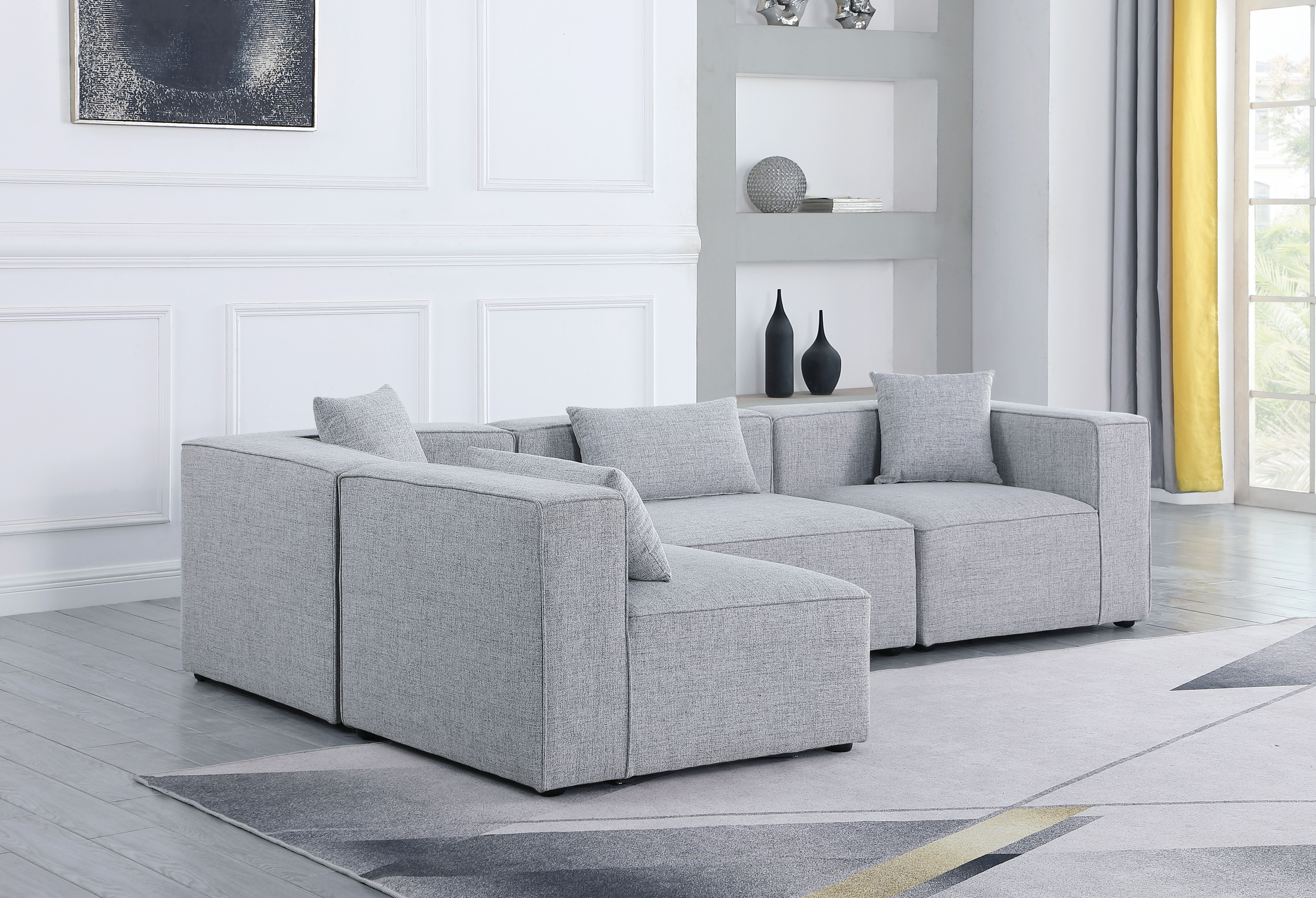 Cube - Linen 4 Piece Modular Corner Sectional - Gray