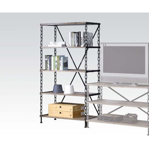 Jodie - 72" Bookshelf - Rustic Oak & Antique Black, black