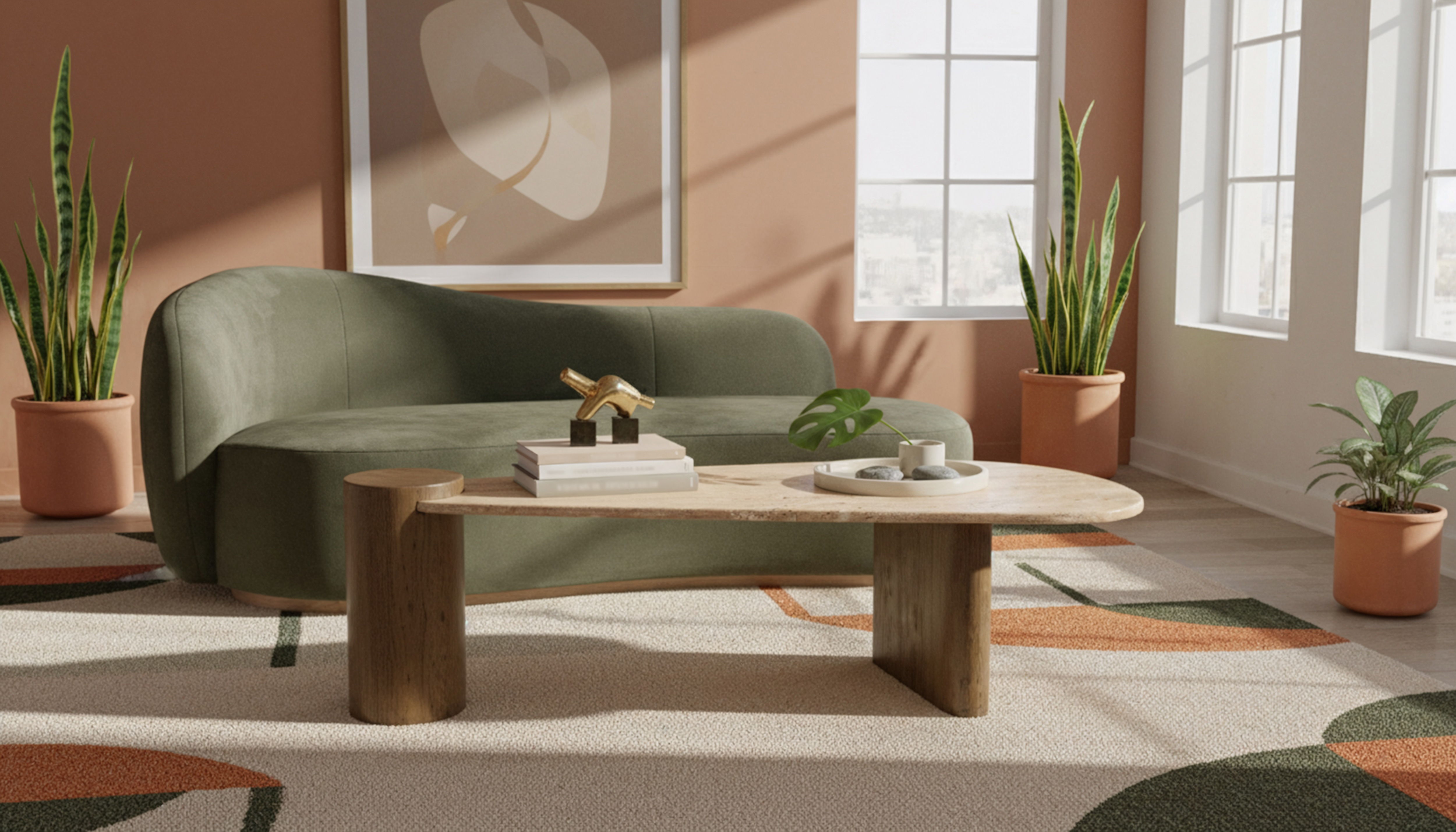 Taverna - Travertine Top And Oak Wood Base Coffee Table - Natural