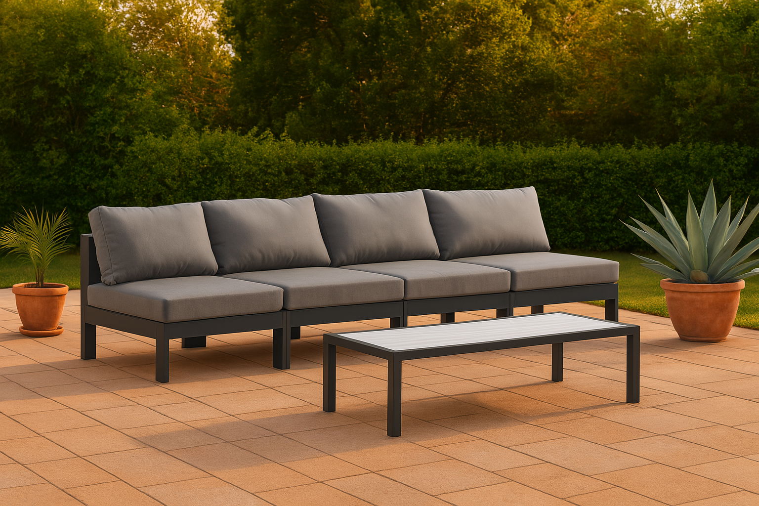 Nizuc - Outdoor Patio 4 Piece Armless Modular Sofa With Gray Frame - Gray