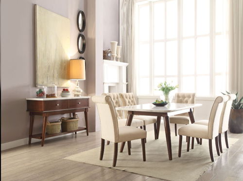Gasha - Dining Table - White Marble Top & Walnut, white