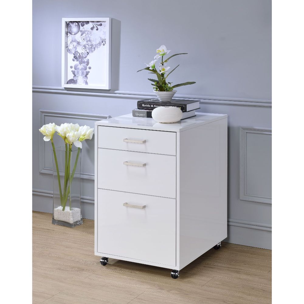 Coleen - File Cabinet - White High Gloss & Chrome, white