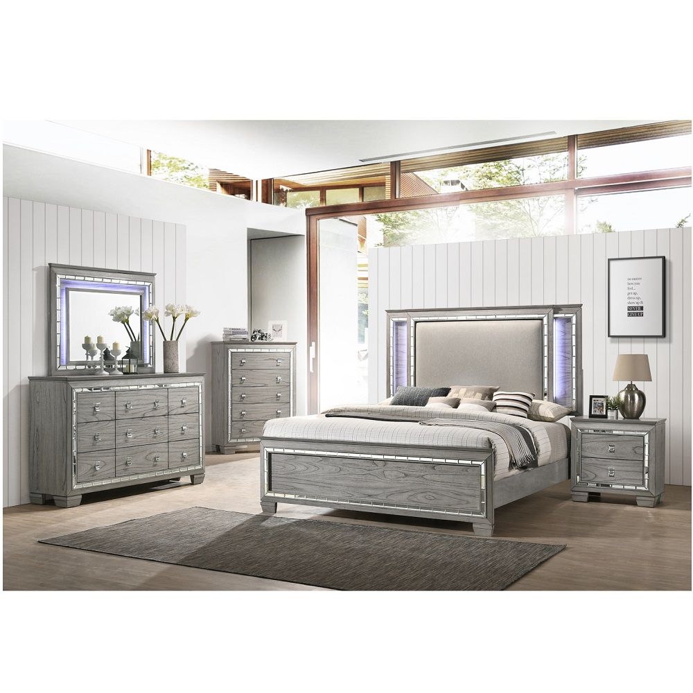 Antares - Mirror With LED - Light Gray Oak, gray, view 3
