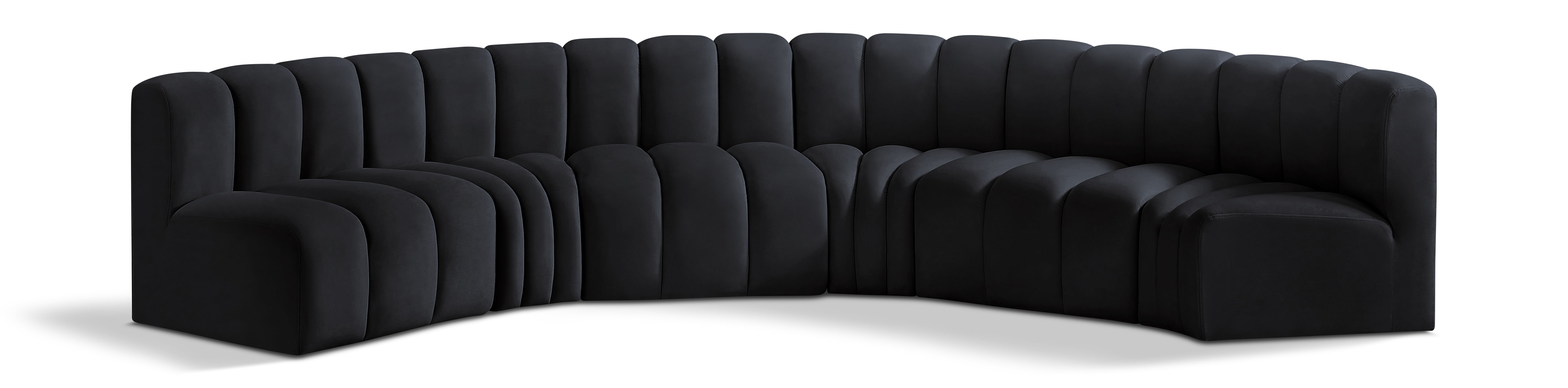 Arc - Velvet 6 Piece U-Shaped Modular Sofa - Black