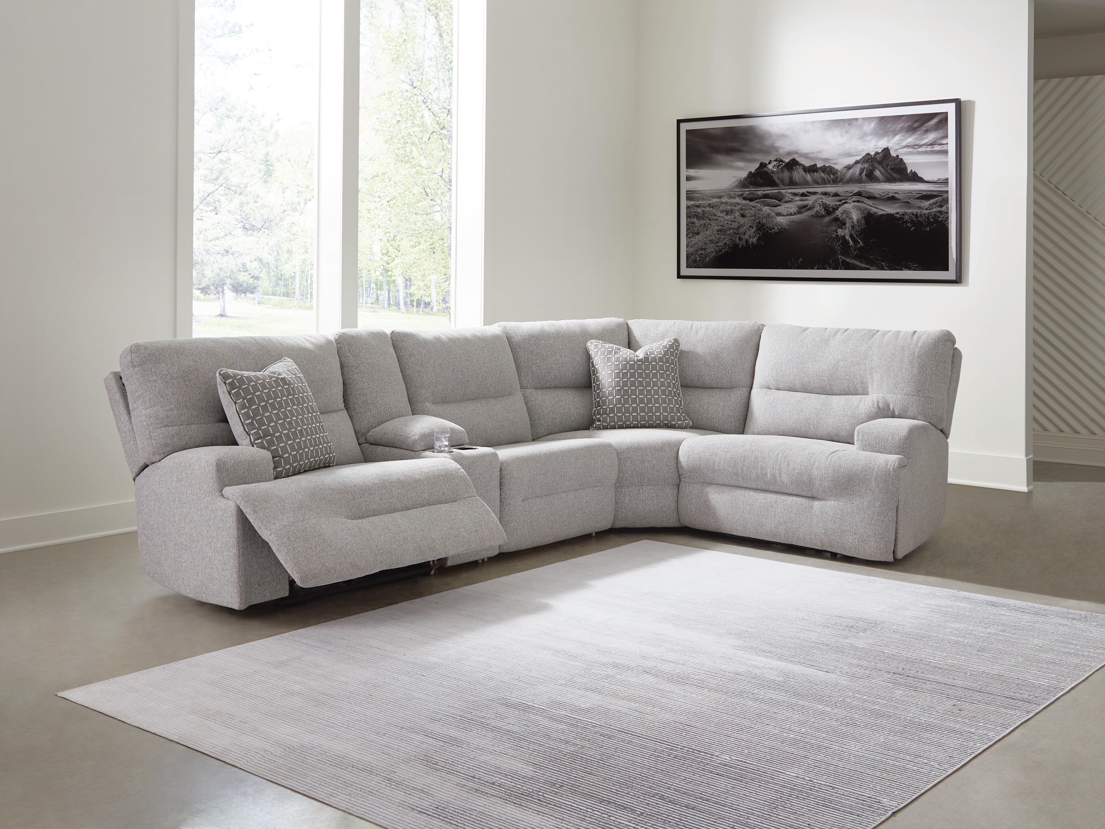 Acklen Place - 5-Piece Power Reclining Sectional With Storage Console - Pewter