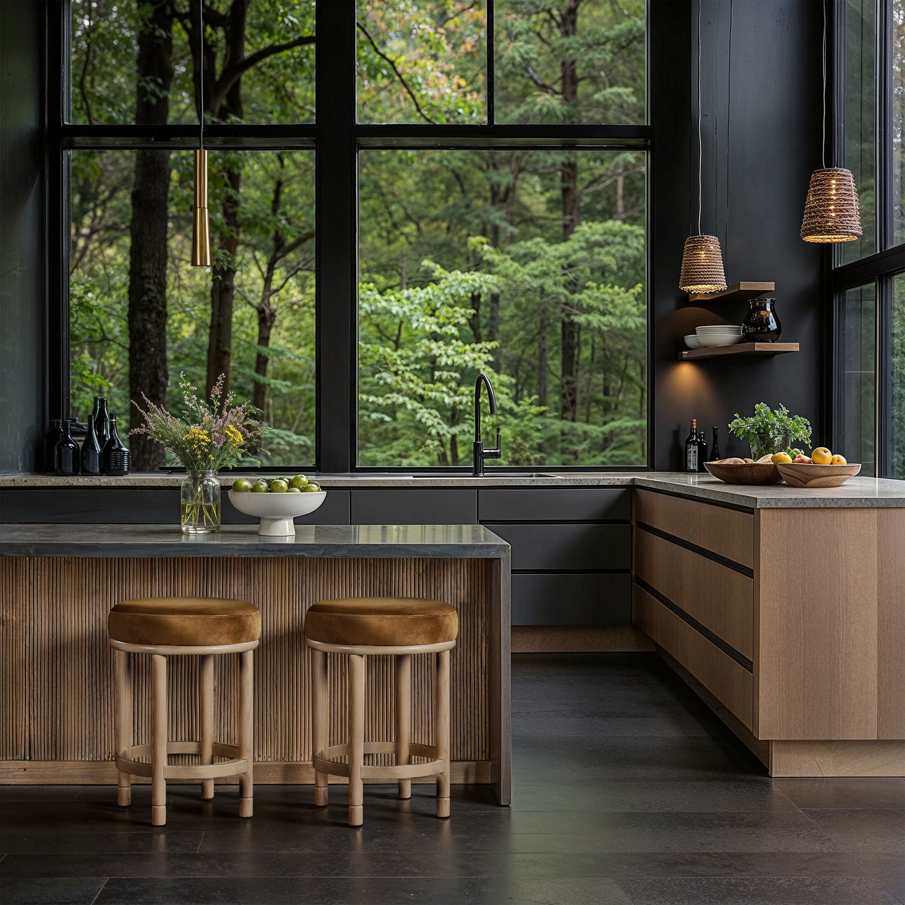 Monette - Counter Stool With Natural Base - Saddle