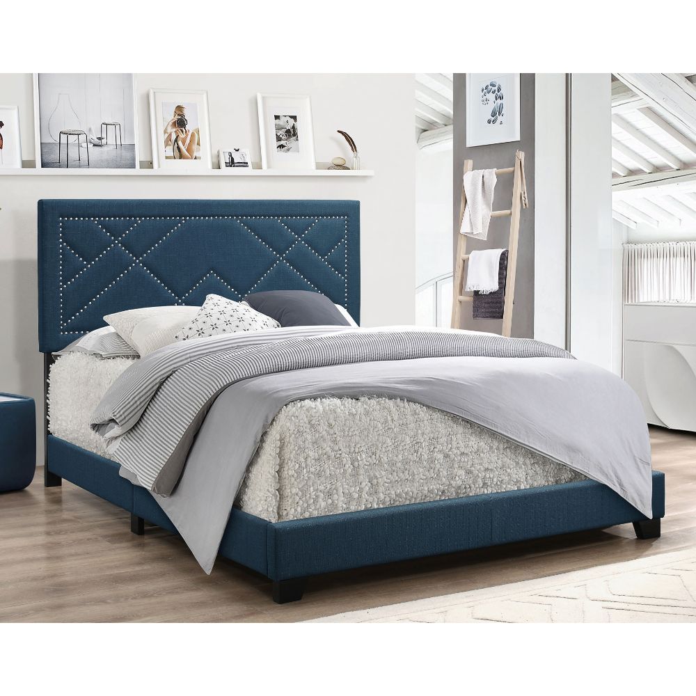 Ishiko - Eastern King Bed - Dark Teal Linen, blue