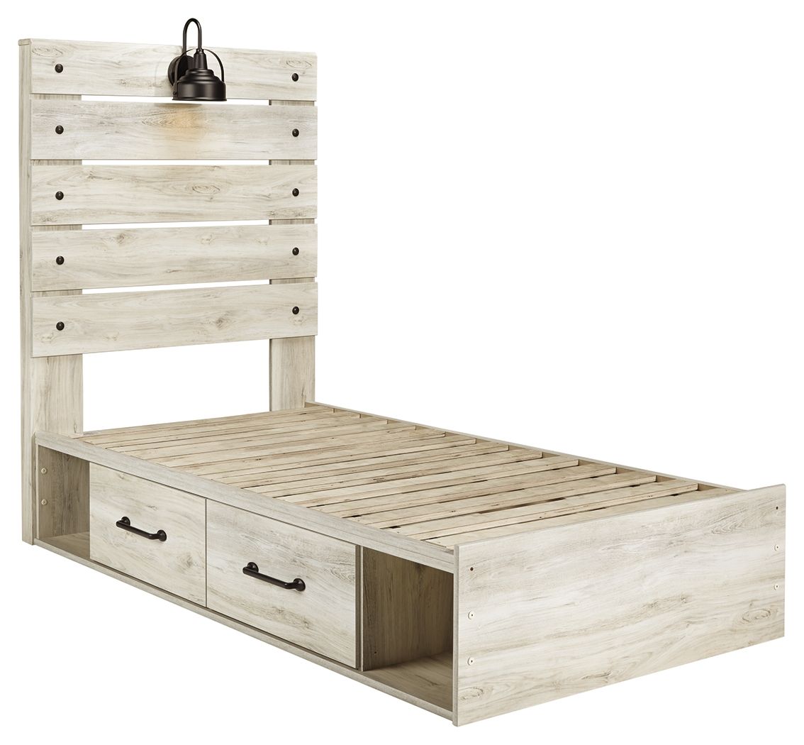 Ashley Furniture Cambeck - Twin Panel Bed With Side Storage Drawers - Whitewash - Image 7