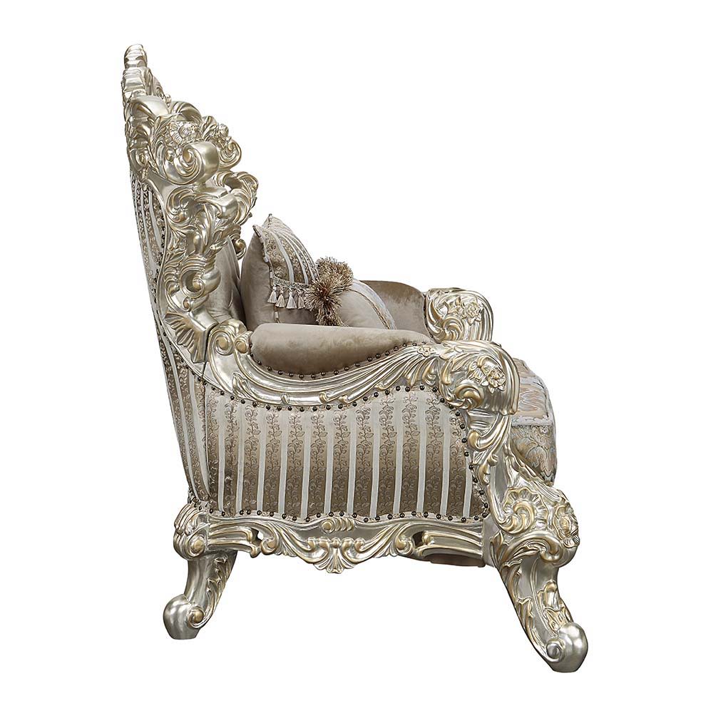 Sorina - Chair With 2 Pillows - Velvet, Fabric & Antique Gold, beige, view 8