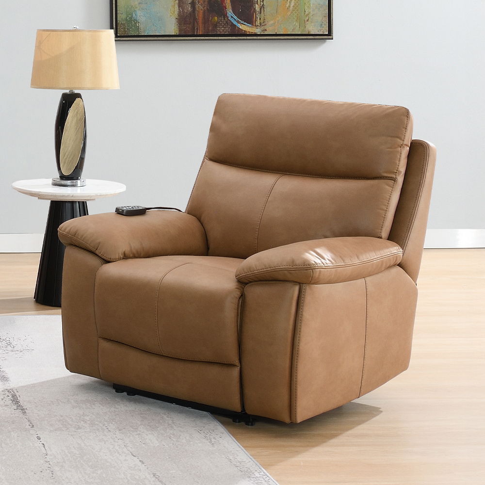Chavis - Power Motion Recliner With USB & Power Headrest - Brown, light brown