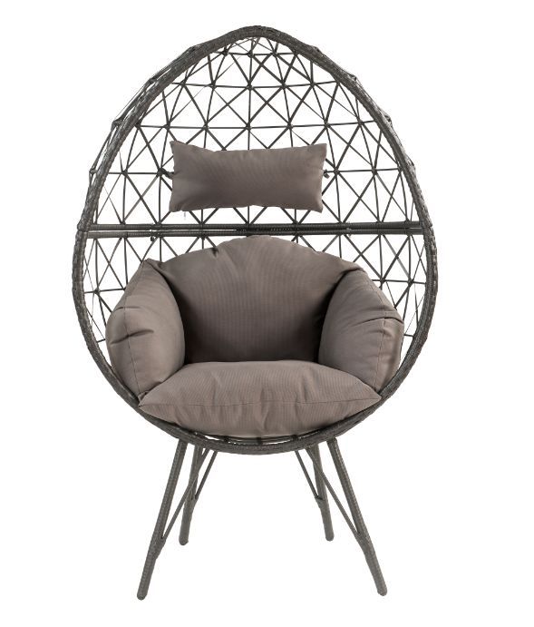 Aeven - Patio Lounge Chair - Light Gray Fabric & Black Wicker, light gray, view 3