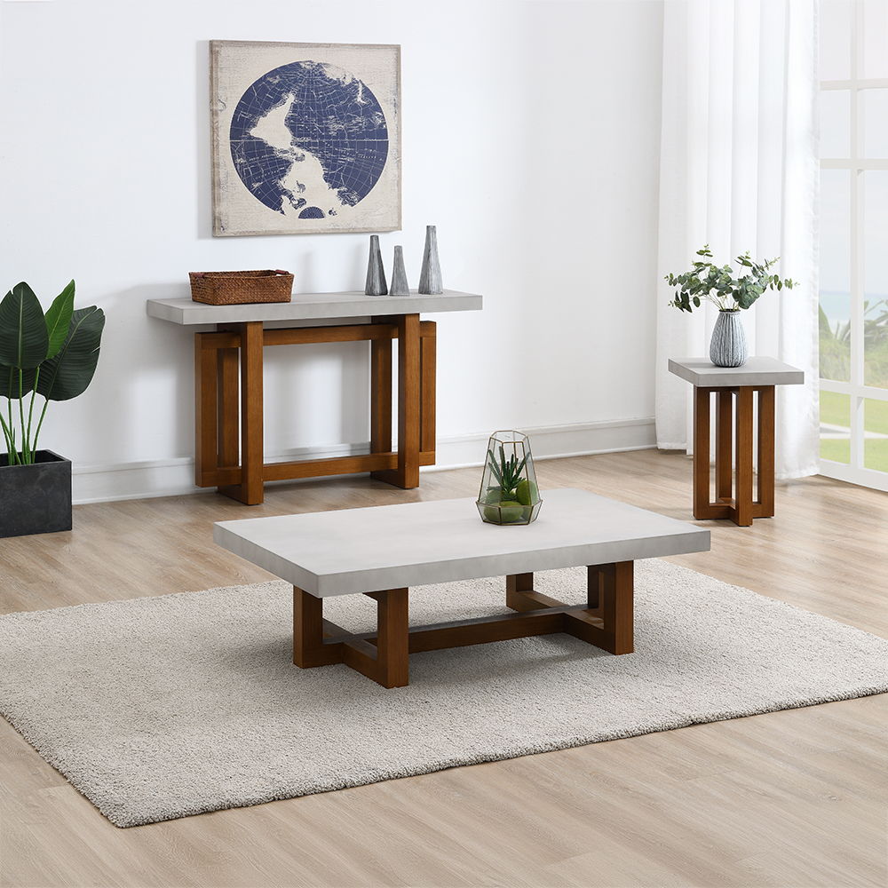 Keven - End Table - Faux Concrete Top & Walnut, light brown, view 3