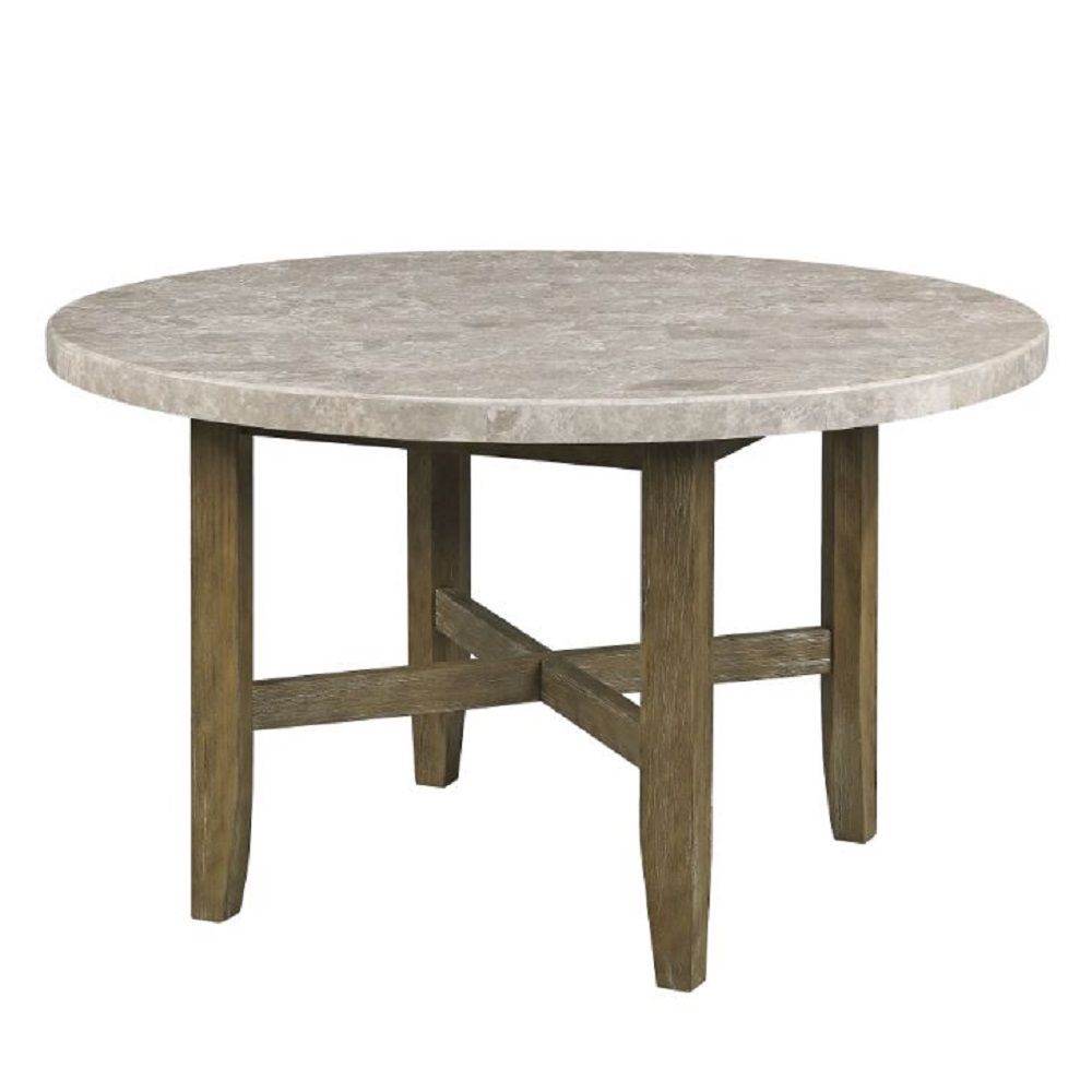 Karsen - Dining Table With Marble Top - Natural Marble Top & Rustic Oak, dark brown, view 2