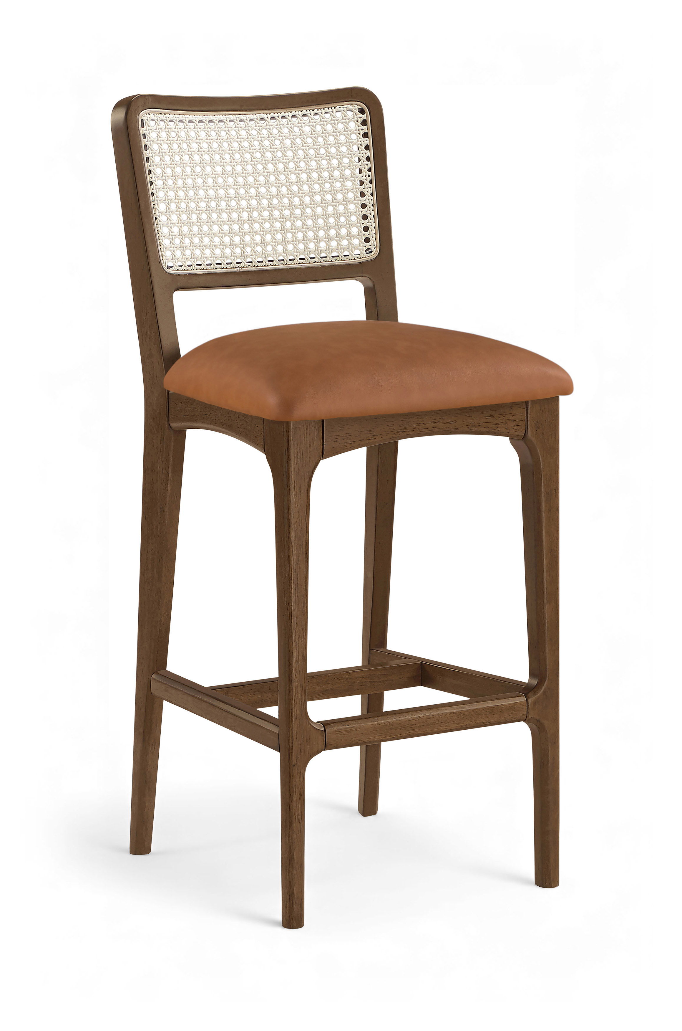 Atrium - Cane Back And Vegan Leather Upholstered Bar Stool (Set of 2) - Cognac / Brushed Brown