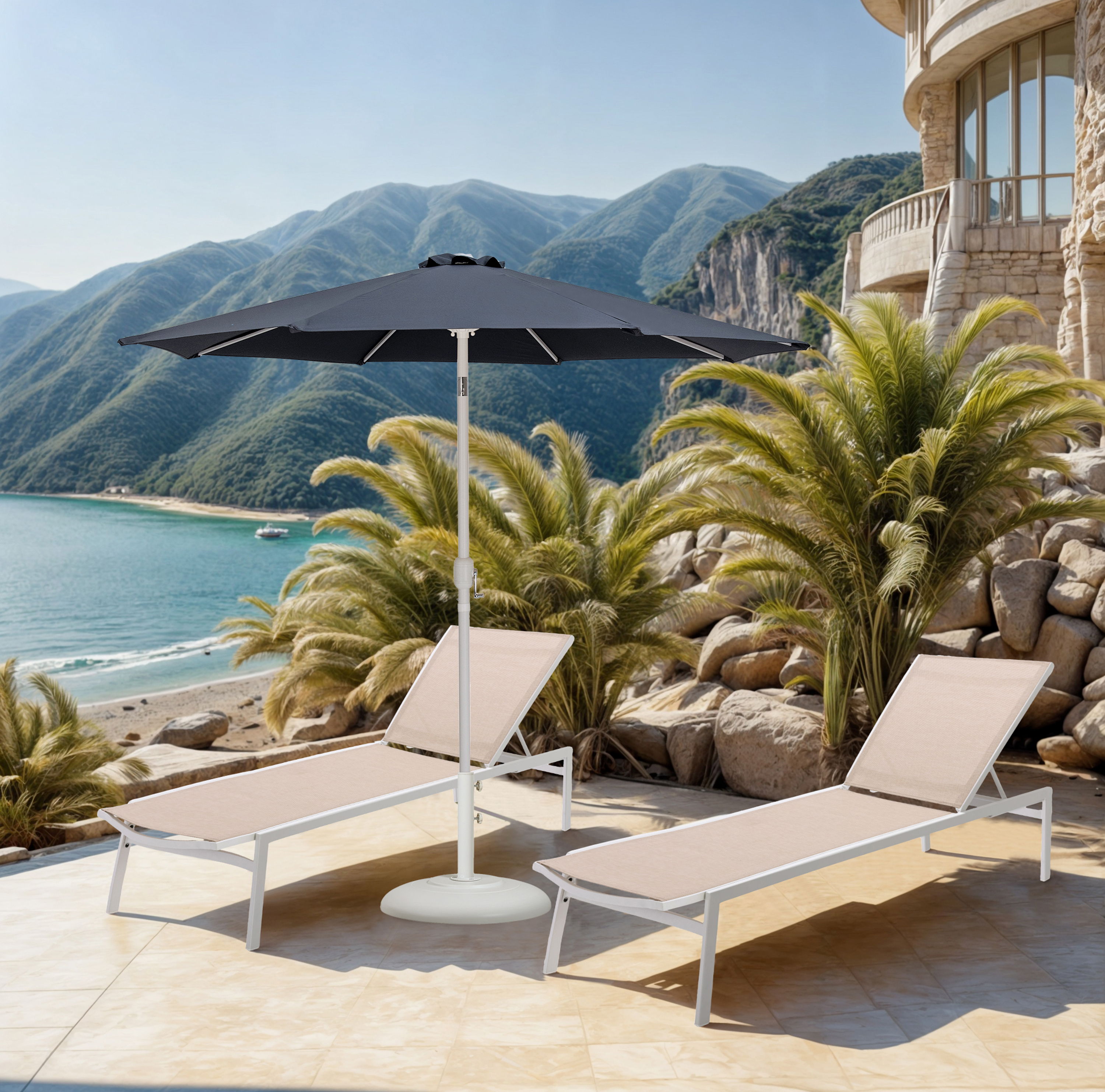 Fiji - Aluminum Patio Umbrella With Round White Base - Gray