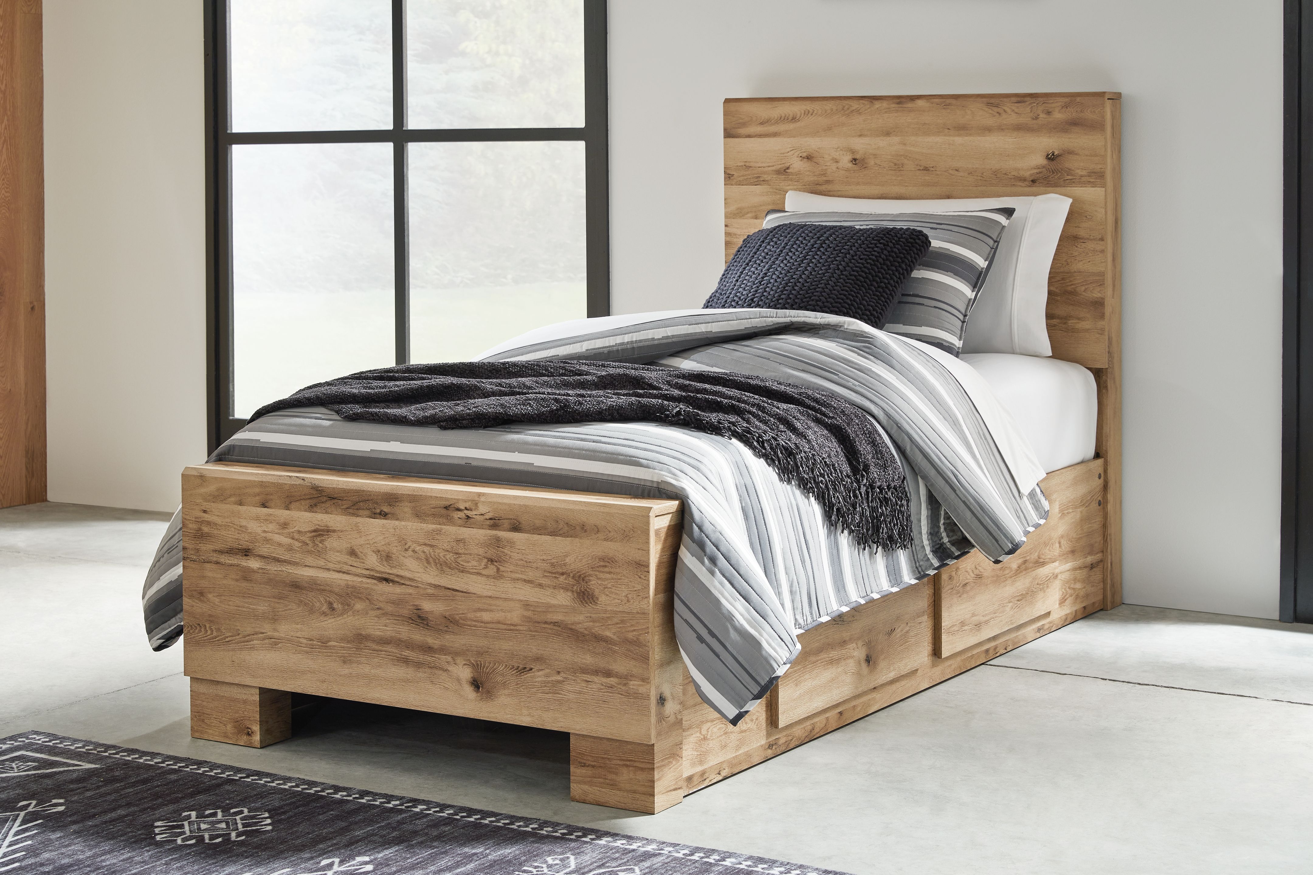 Ashley Furniture Hyanna - Twin Panel Bed With 2 Side Storage - Tan - Image 3