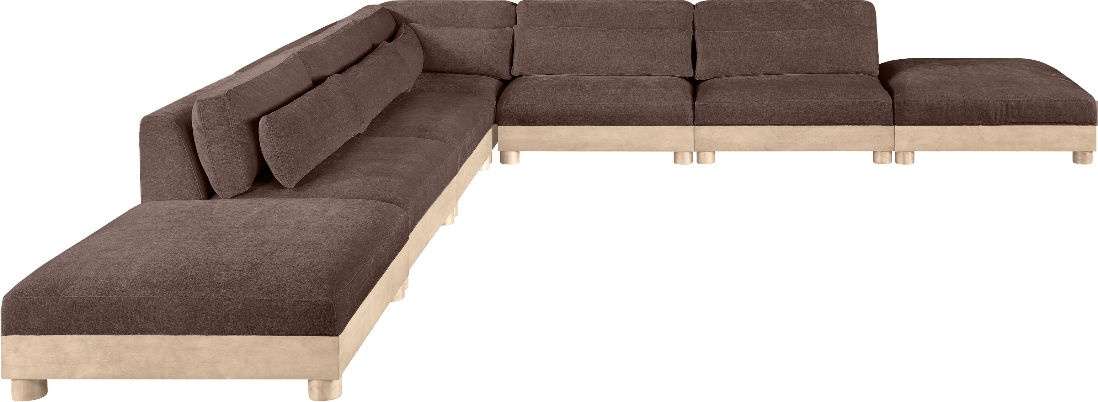 Turin - 160" Chenille Fabric Upholstered 7 Piece Modular Sectional - Brown / Natural Oak