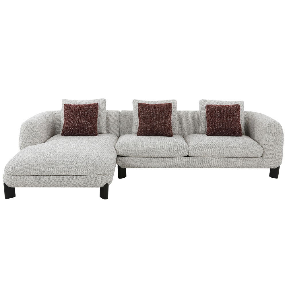 Mardi - Sectional Sofa With 6 Pillows - Maroon & Beige Tweed, beige, view 2