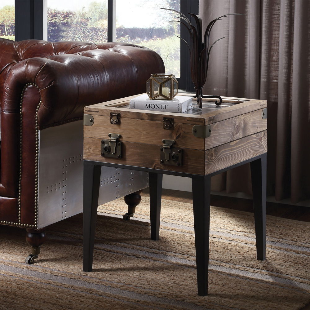 Kolin - Accent Table - Rustic Oak & Matte Gray, light brown