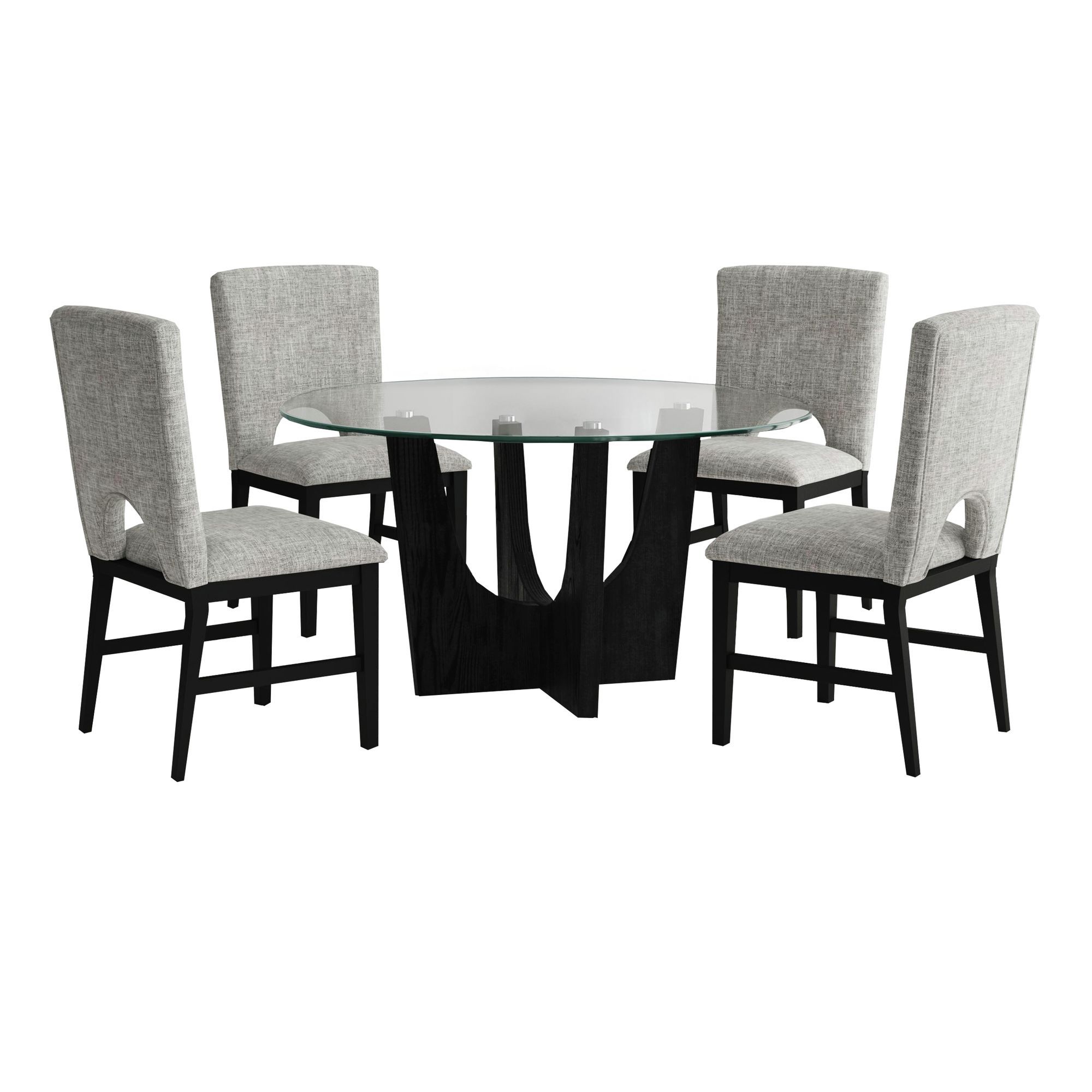 Oregon - 5 Piece Standard Height Dining Set (Round Table With Glass Top And Four Chairs) - Black