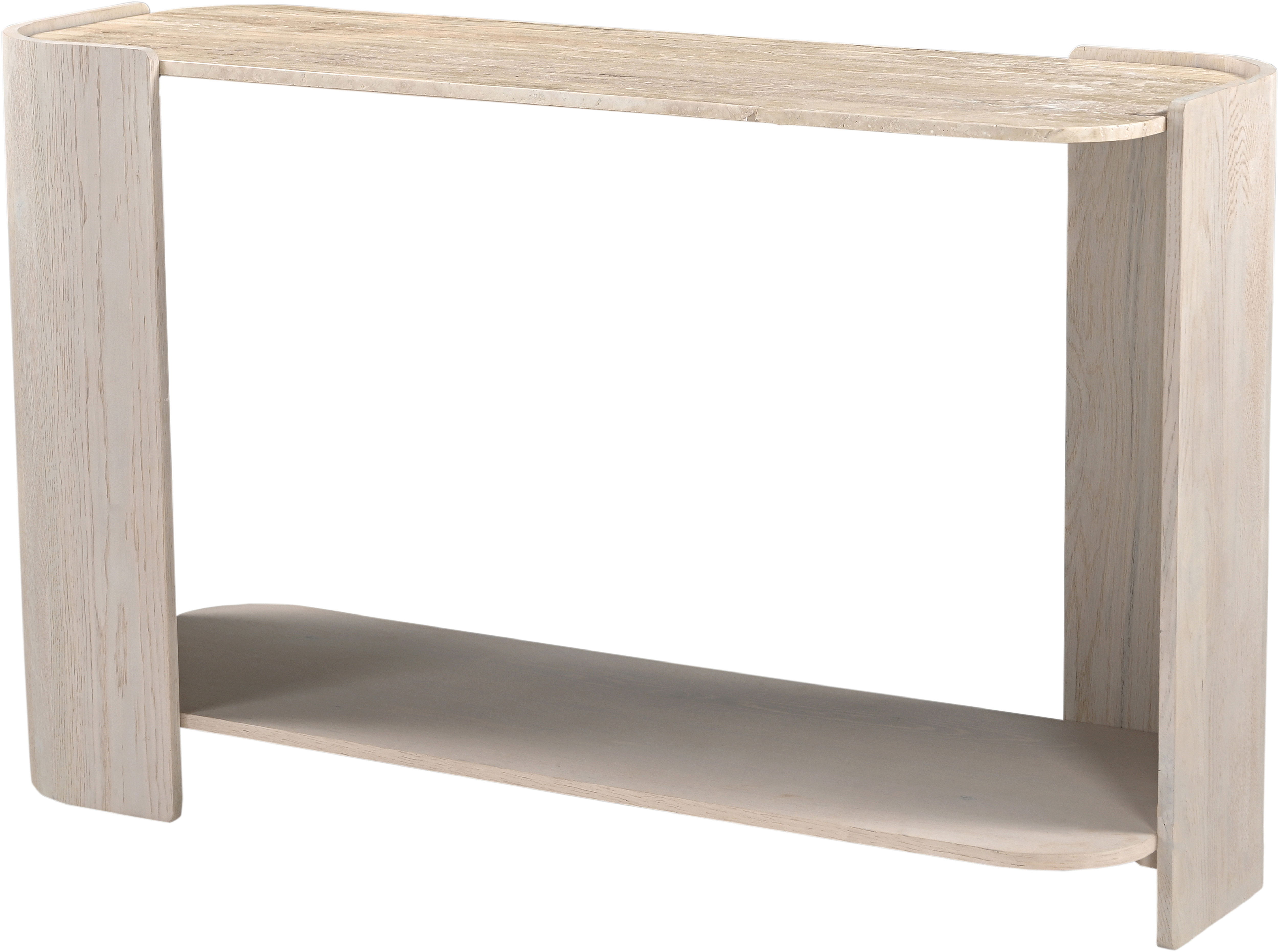 Calabria - Marble And Oak Wood Console Table - Beige / Cream
