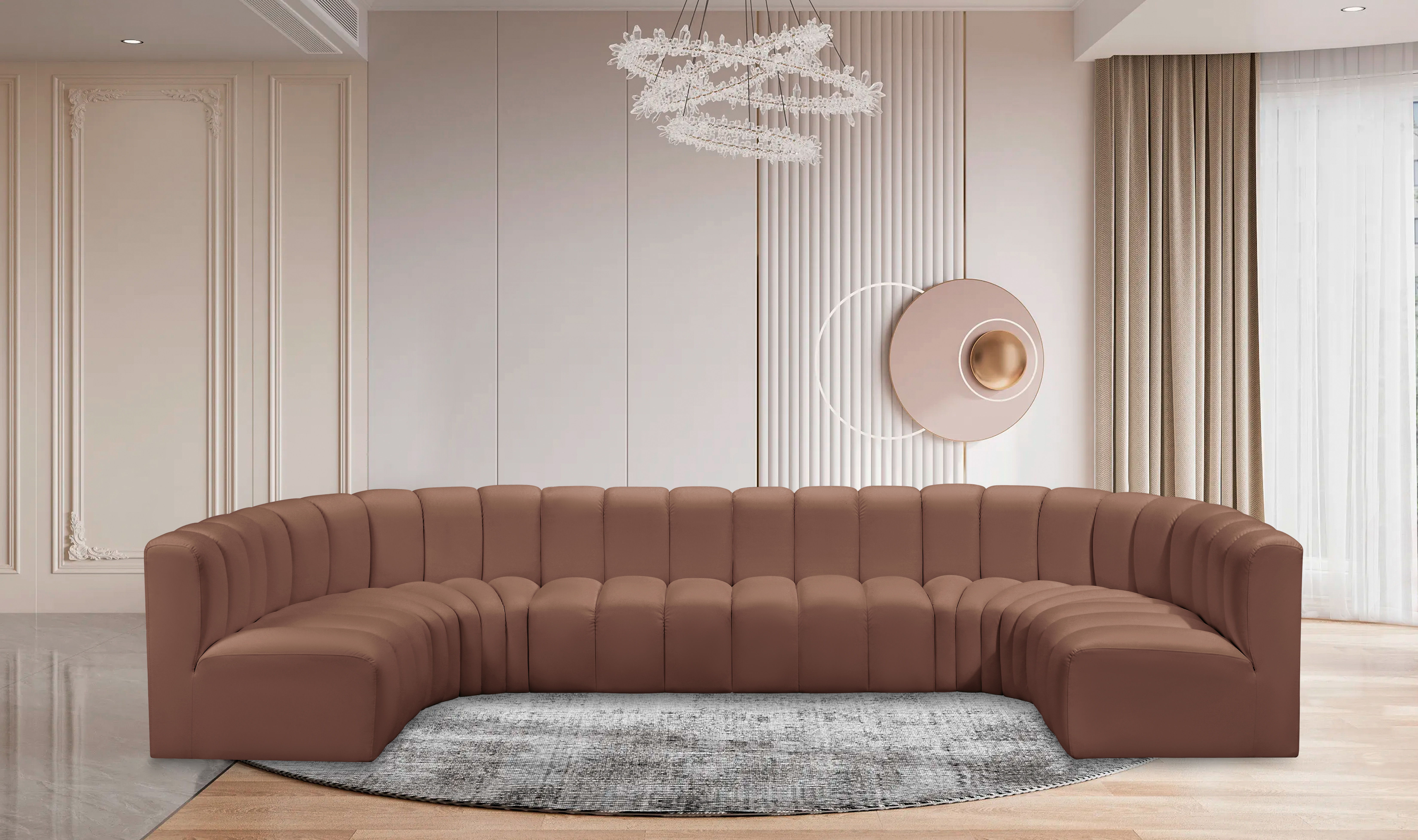 Arc - Faux Leather Modular U-Shaped Sectional - Cognac