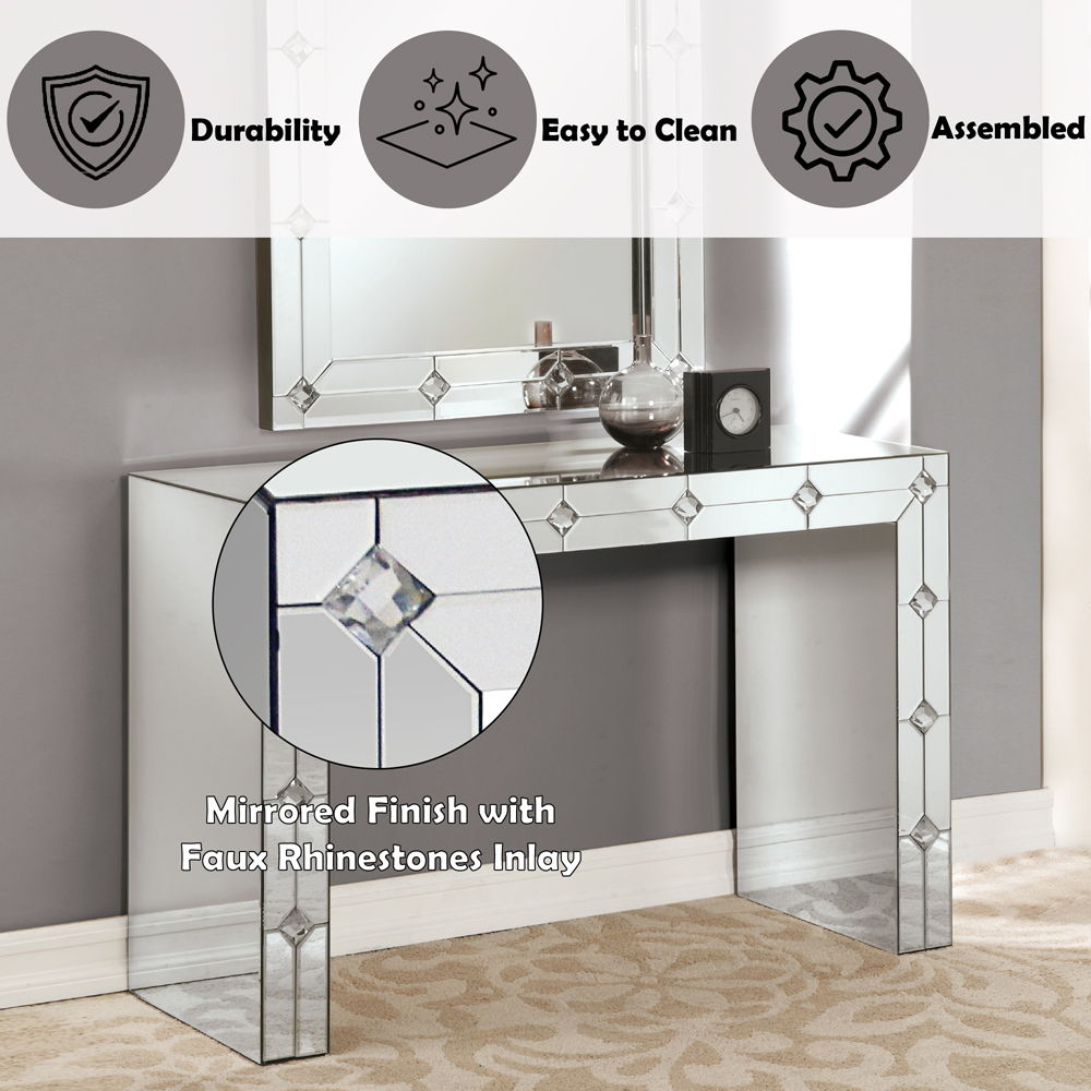 Hessa - Console Table - Mirrored & Faux Rhinestone, silver, view 5