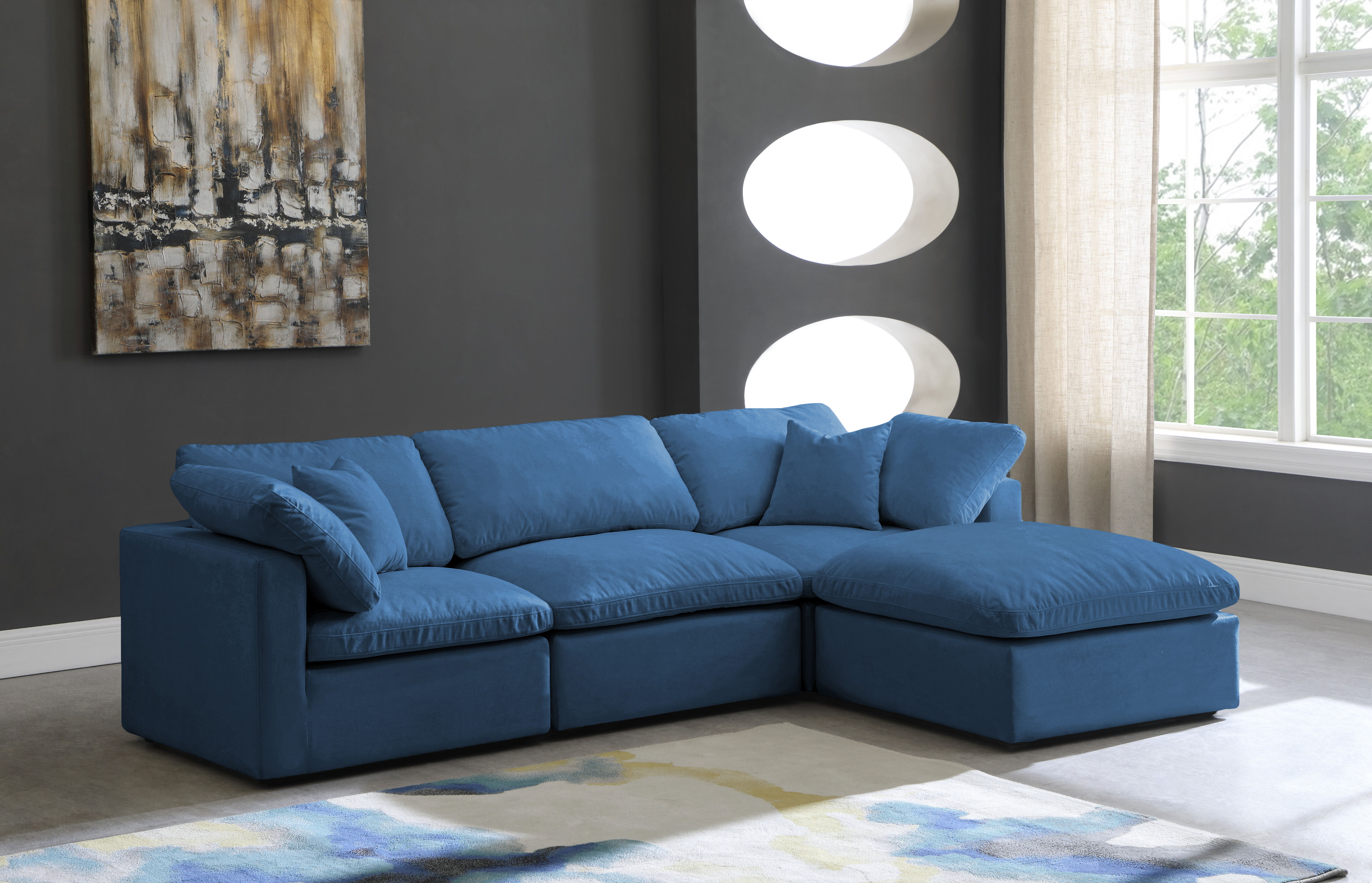 Plush - 4 Piece Modular Sectional With Chaise - Navy