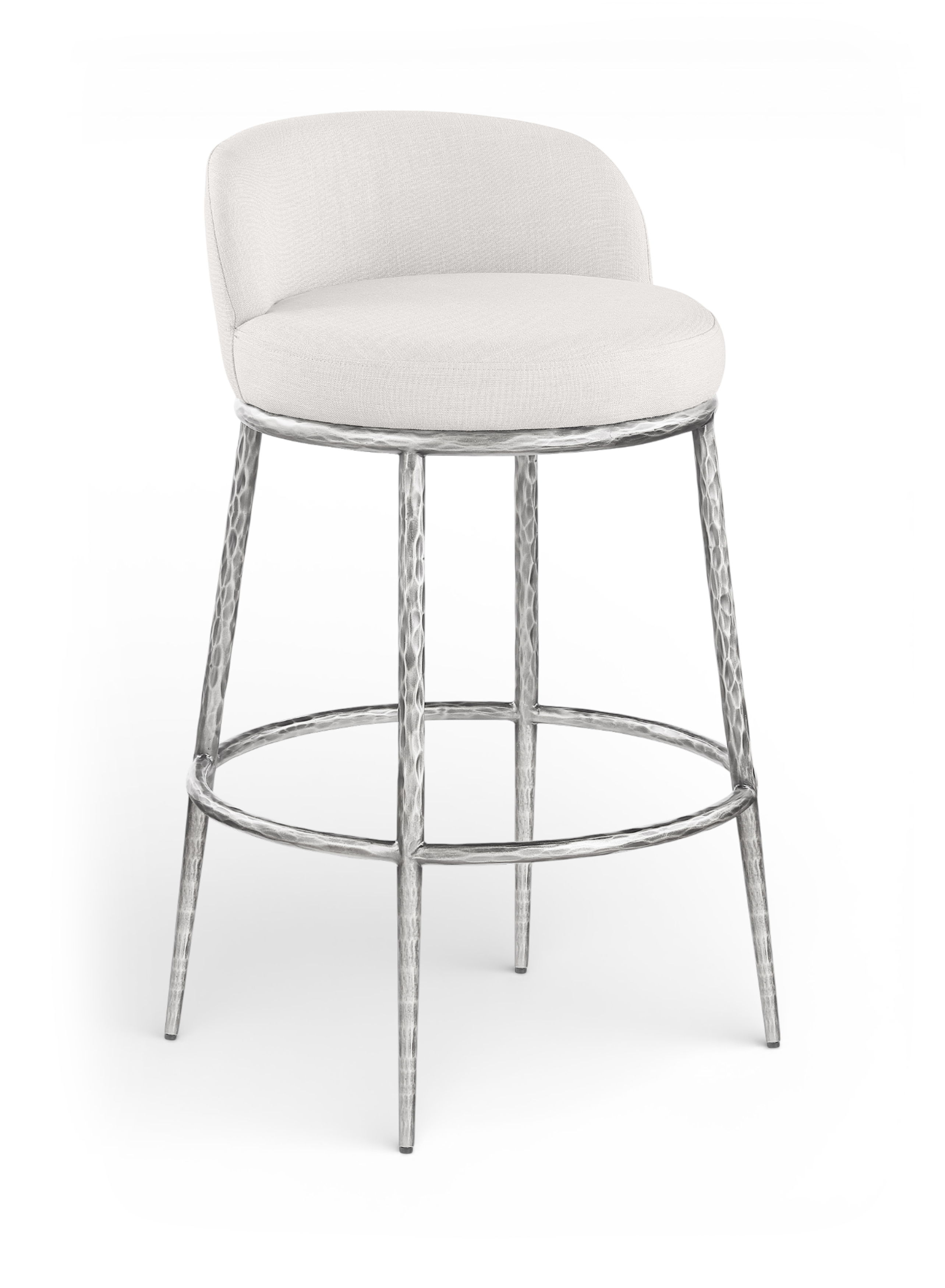Ferro - Performance Fabric Upholstered Bar Stool - Cream / Antique Silver