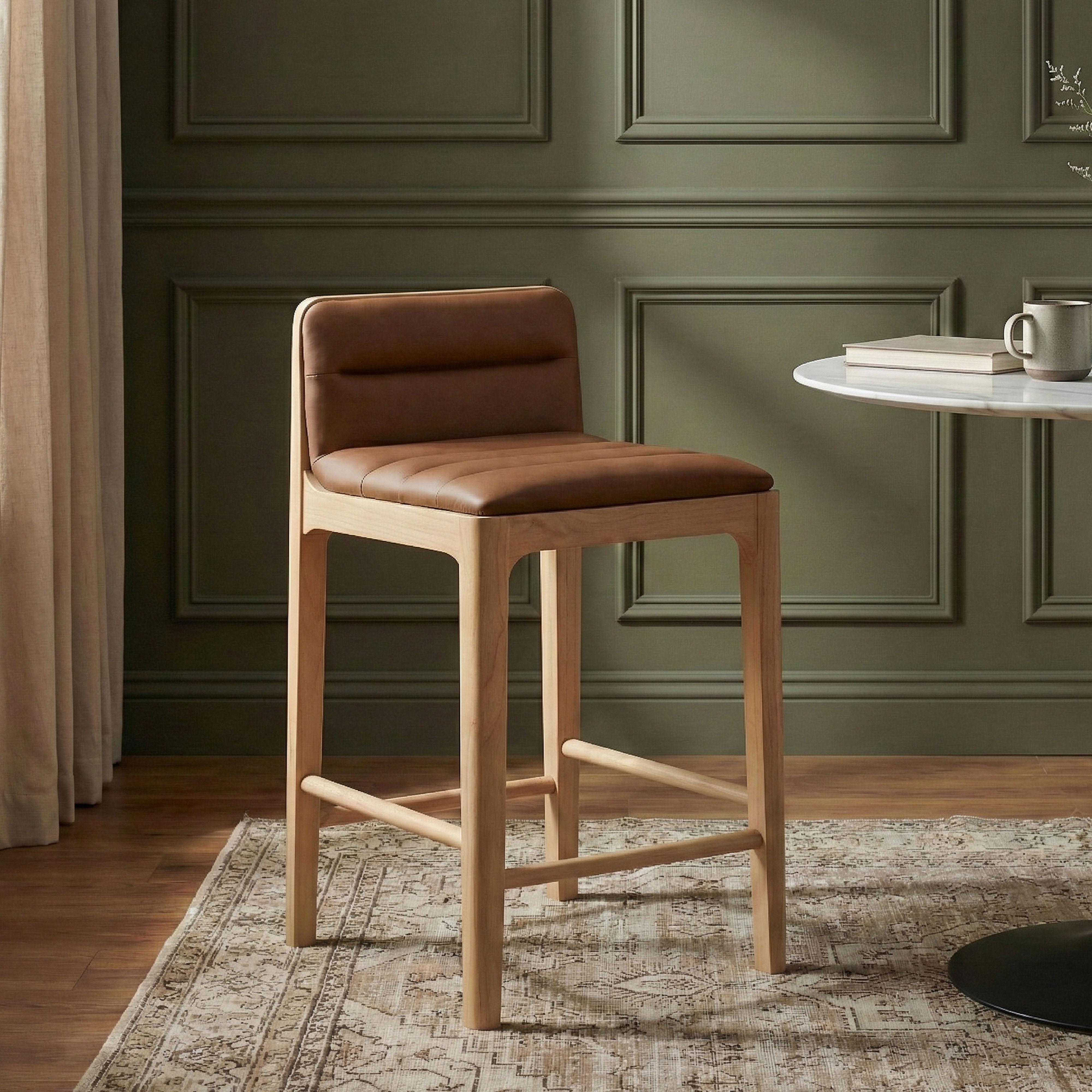 Ellis - Vegan Leather Upholstered Counter Stool (Set of 2) - Cognac / Natural