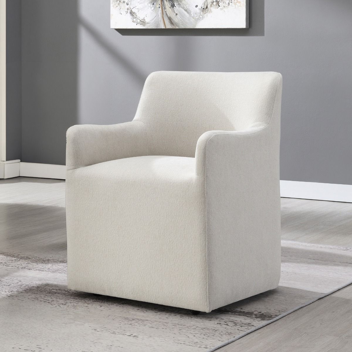 Cafell - Arm Chair With Swivel Casters - Cream, white