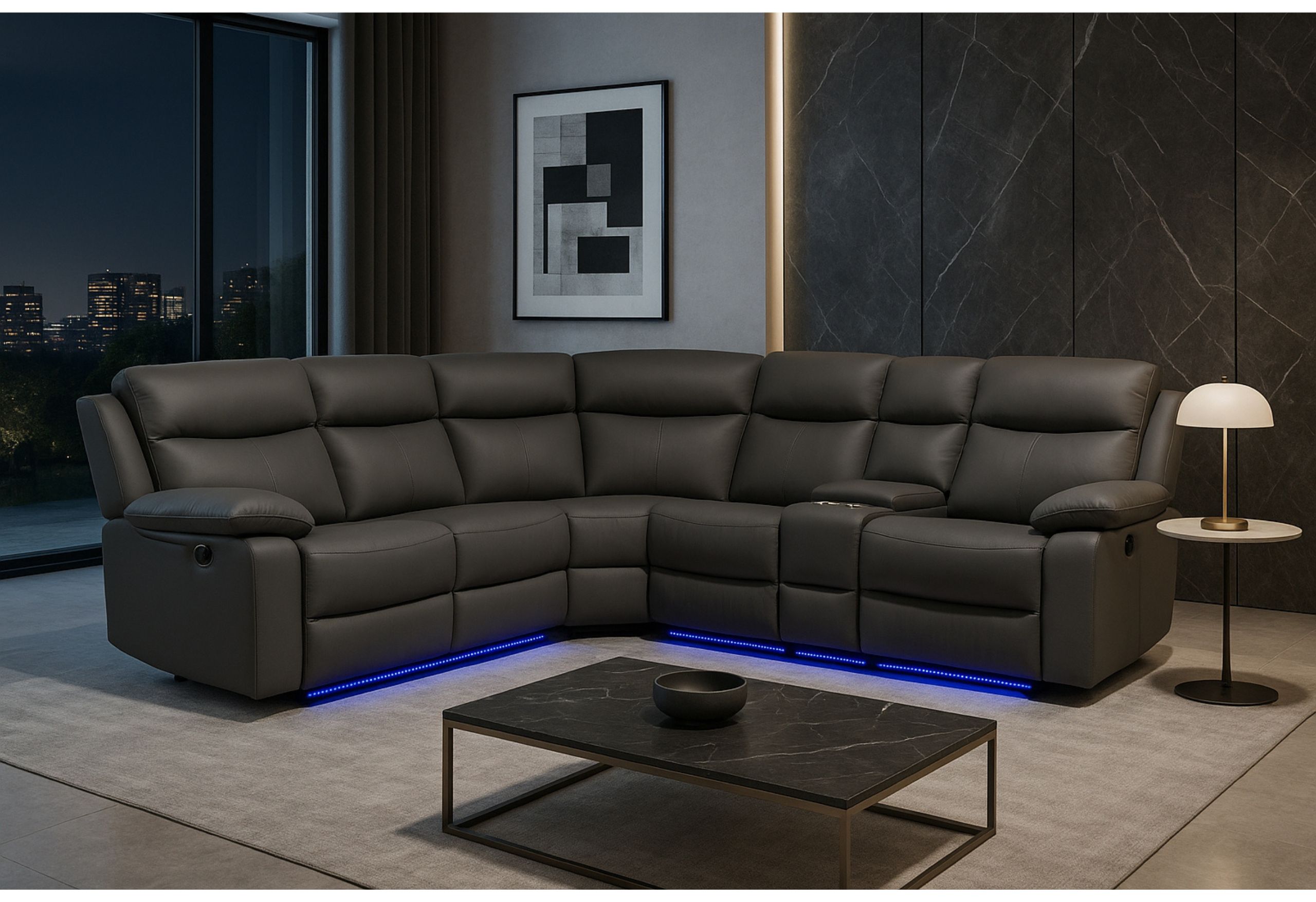U6026 - Left Facing Reclining Loveseat With 1 Recliner, LED And Speaker - Gray