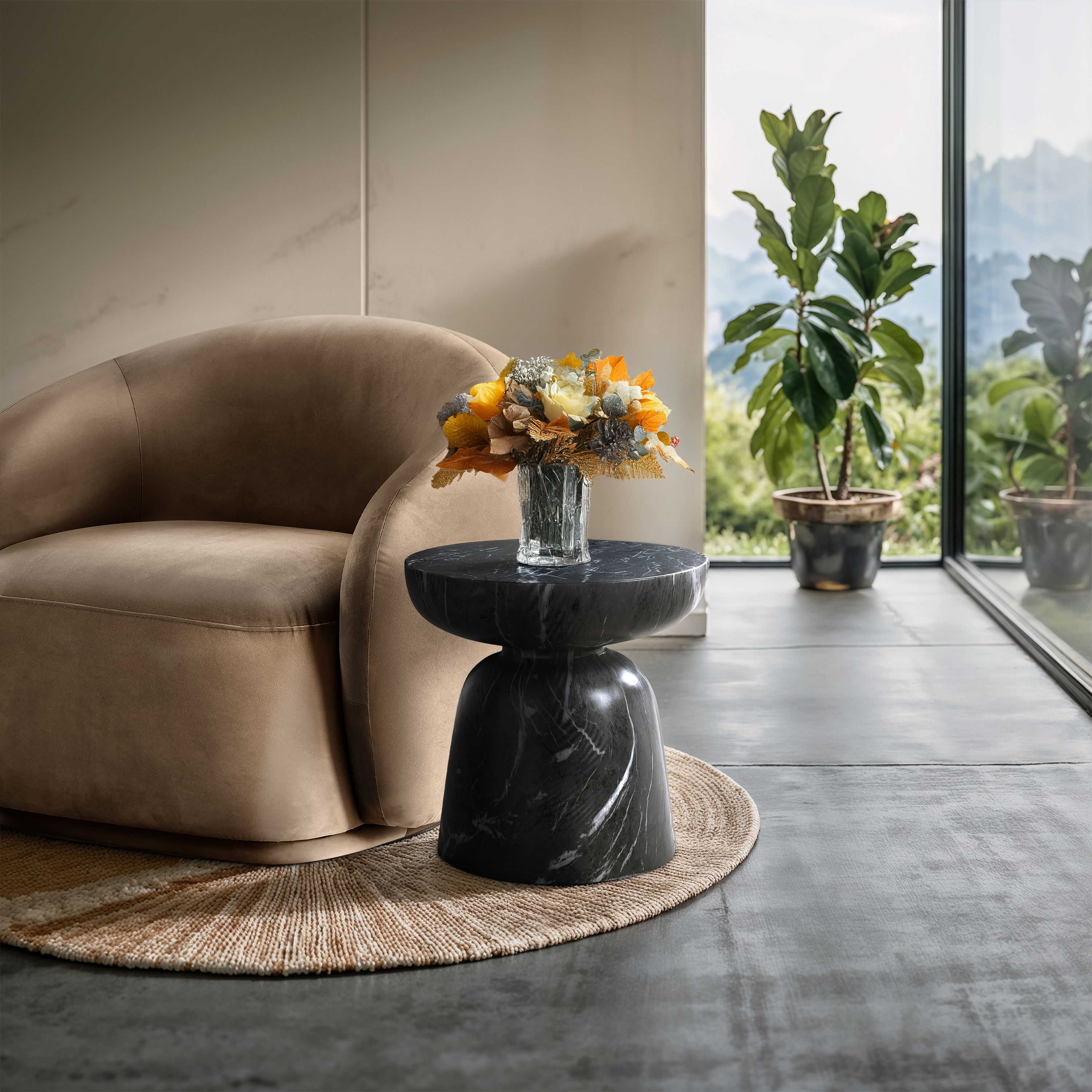 Avellino - Marble Finish Concrete End Table - Black