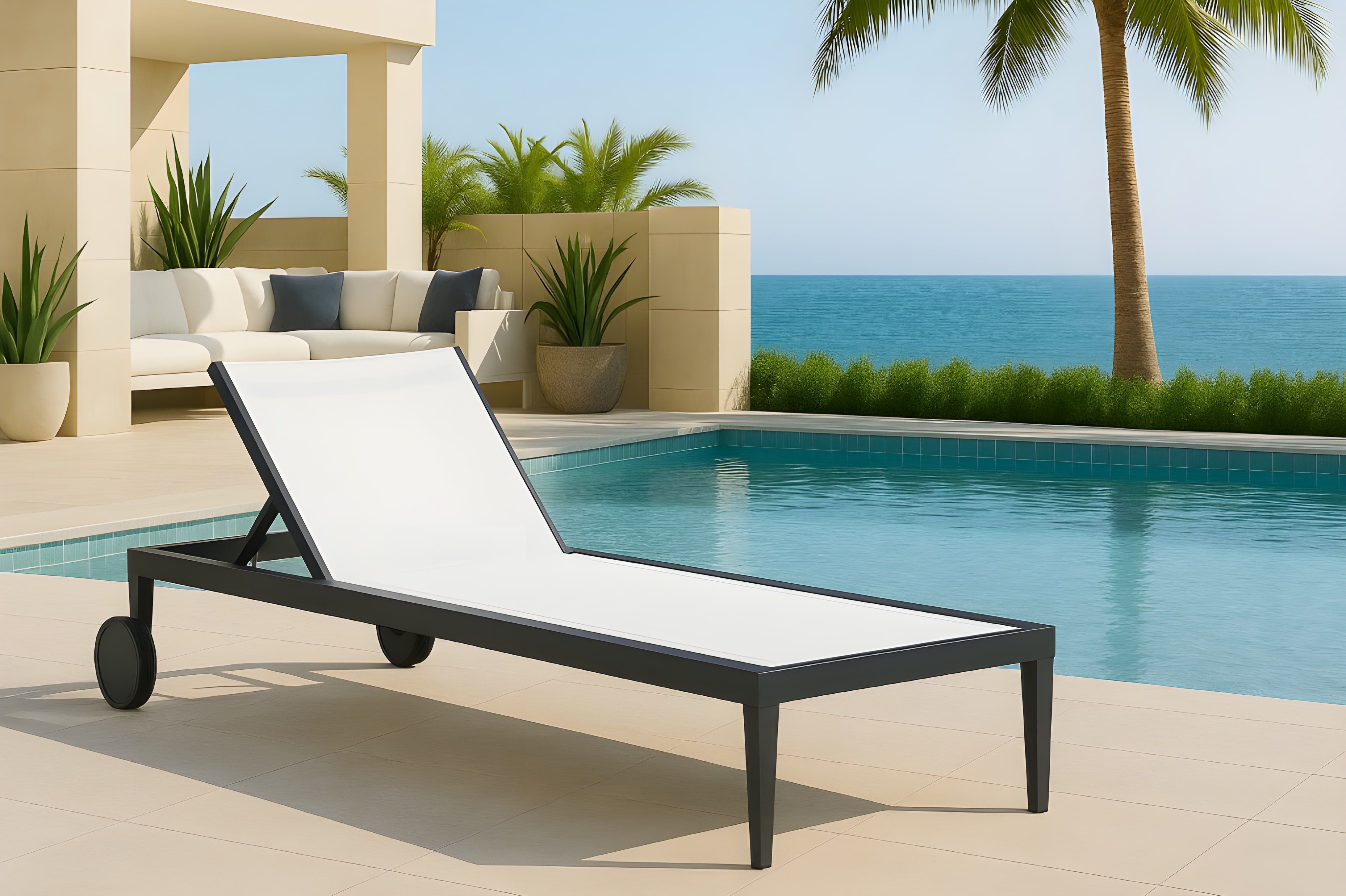 Nizuc - Outdoor Patio Chaise Lounge Chair With Gray Base - White