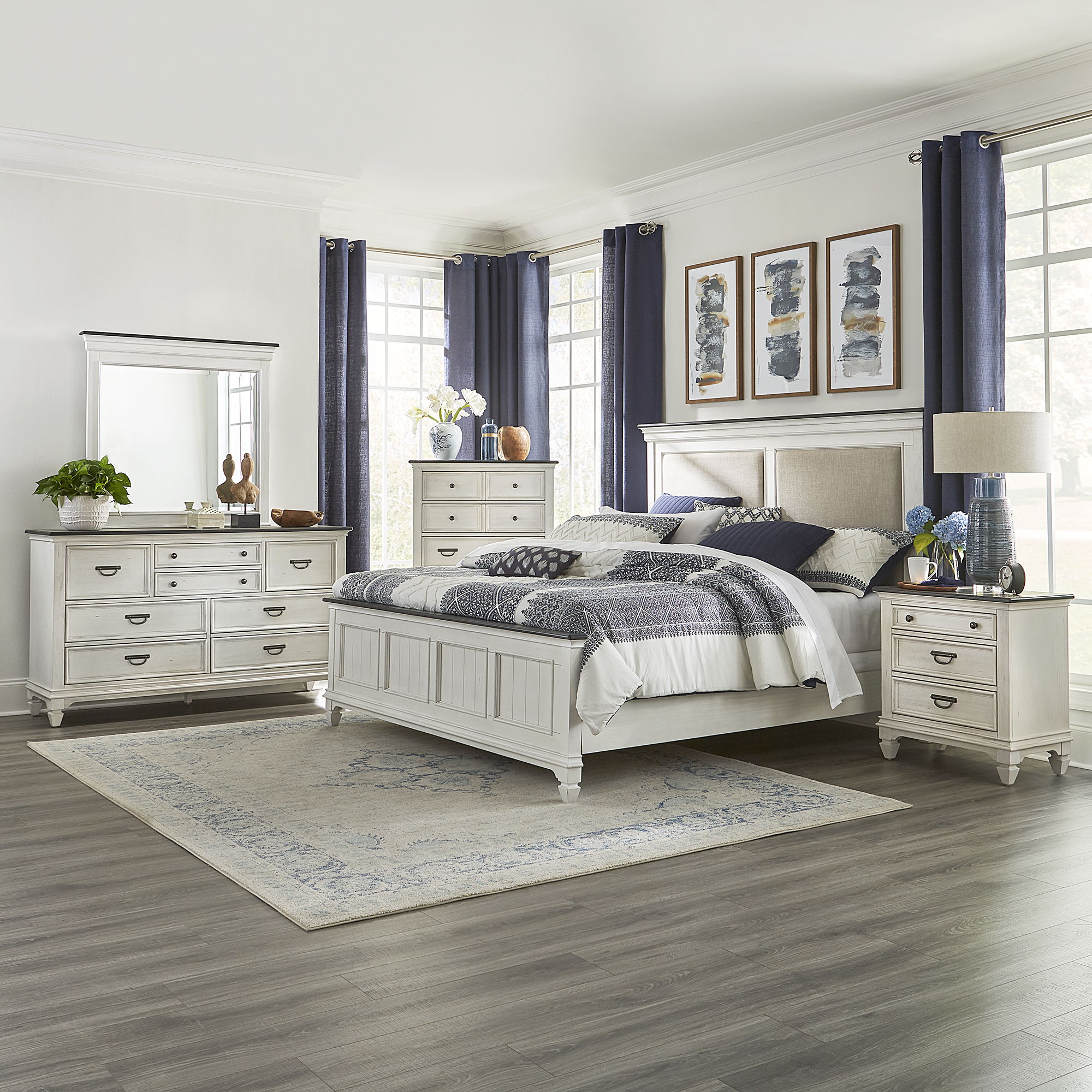 Liberty Furniture Allyson Park - 5 Piece Bedroom Set (Queen Upholstered Bed, Dresser & Mirror, Chest, Nightstand) - White