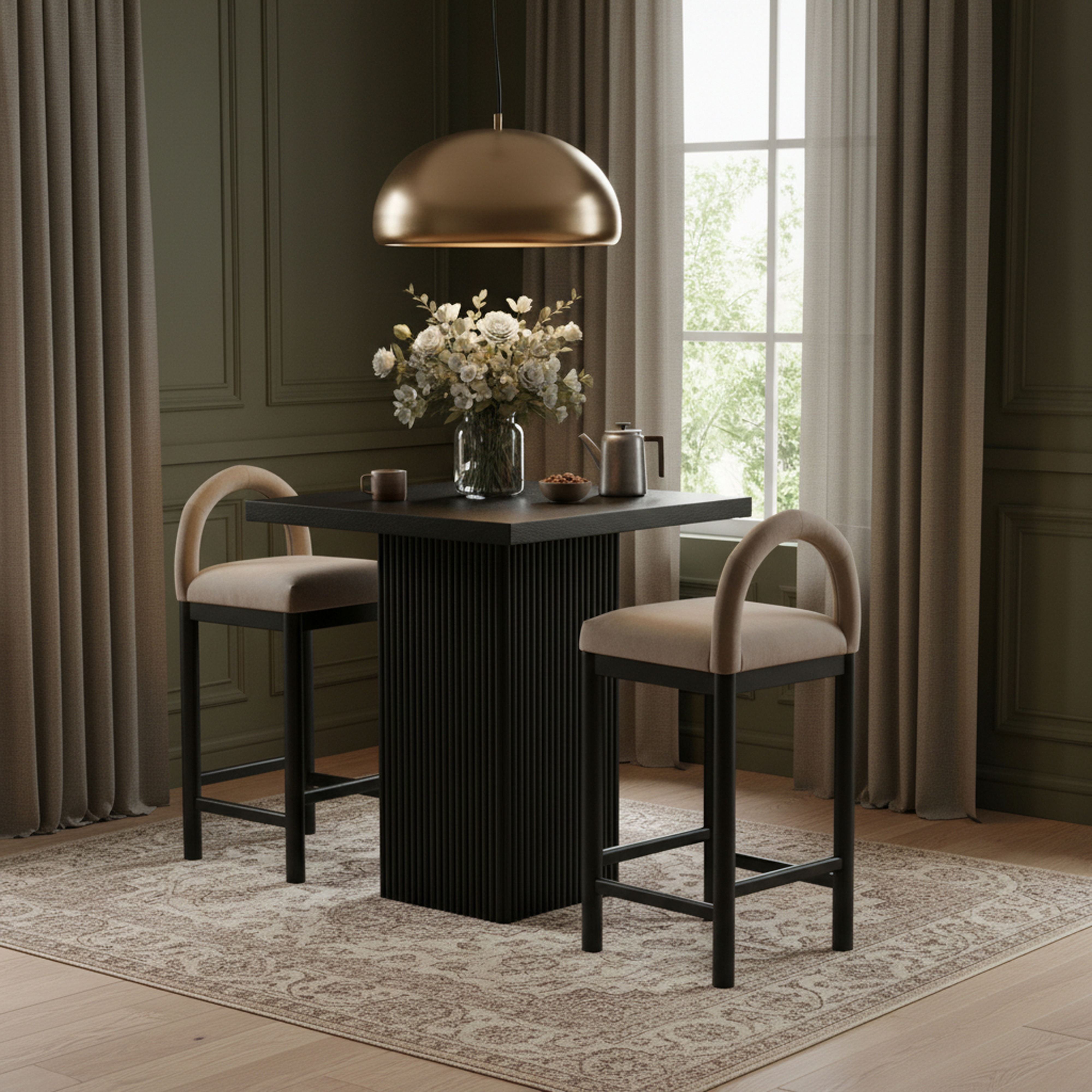 Belinda - Oak Veneer And Solid Wood Counter Height Table - Black
