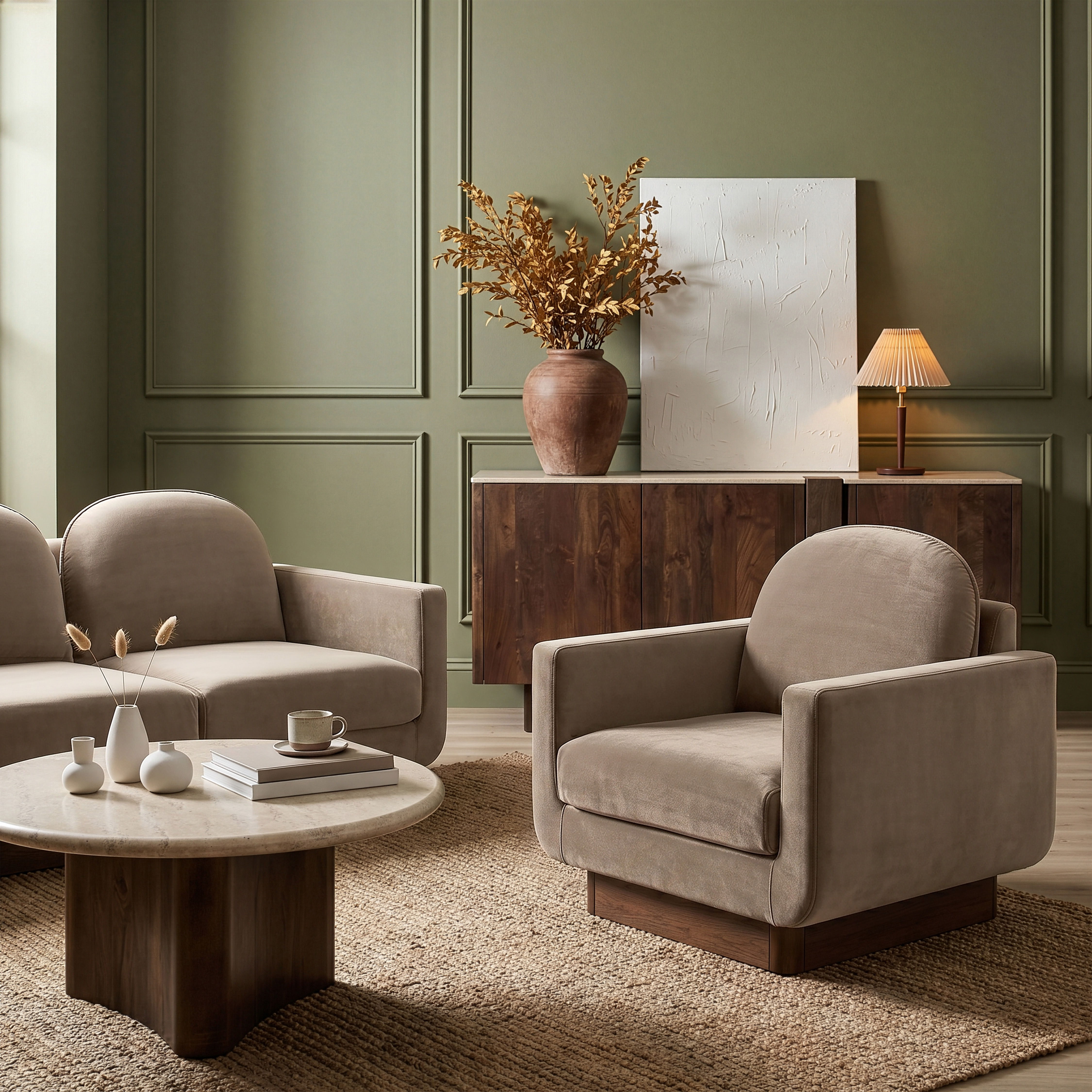 Diviento - Velvet Performance Fabric Upholstered Accent Chair - Taupe