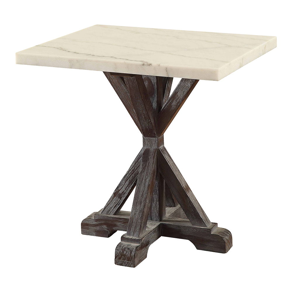 Romina - End Table - White Marble Top & Weathered Espresso, white, view 2