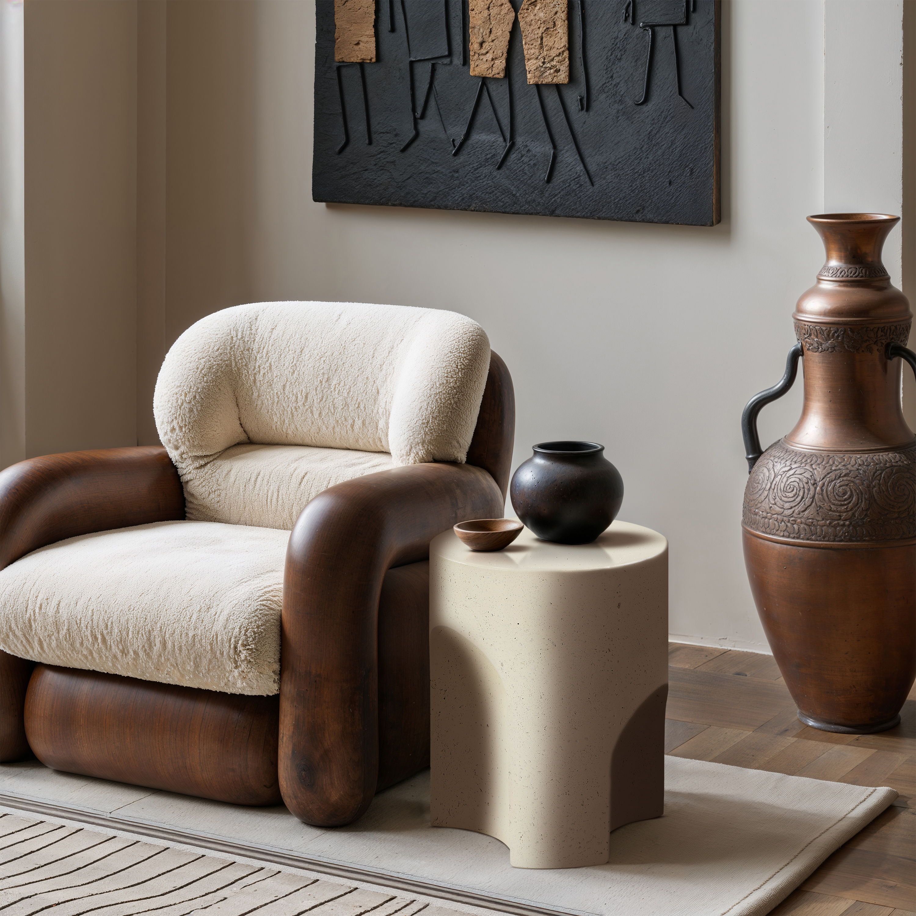 Olira - Concrete And Fiberglass Indoor / Outdoor End Table - Cream