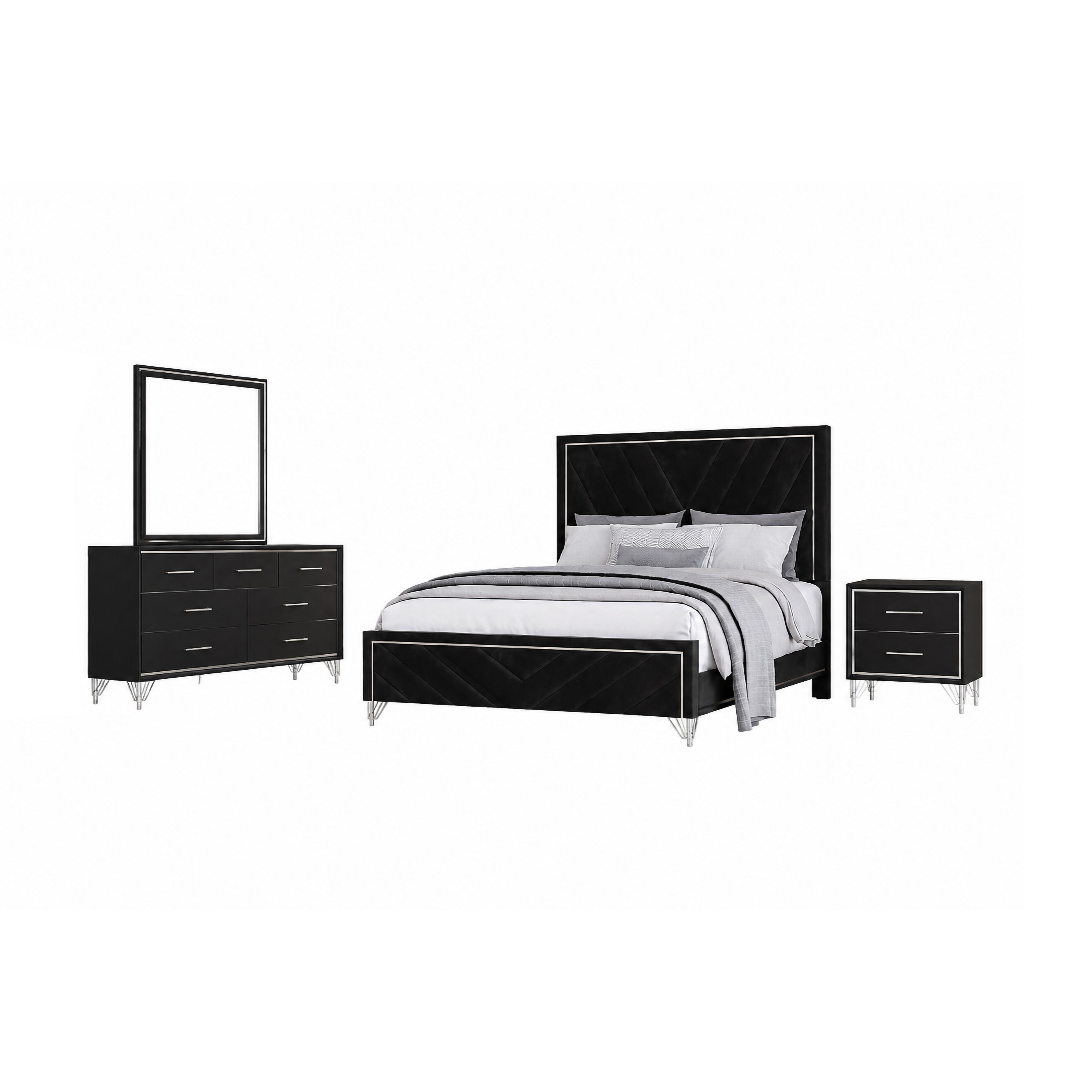 Ava - 5/0 Queen 4 Piece Bedroom Set (Bed & Dresser & Mirror & Nightstand) - Black