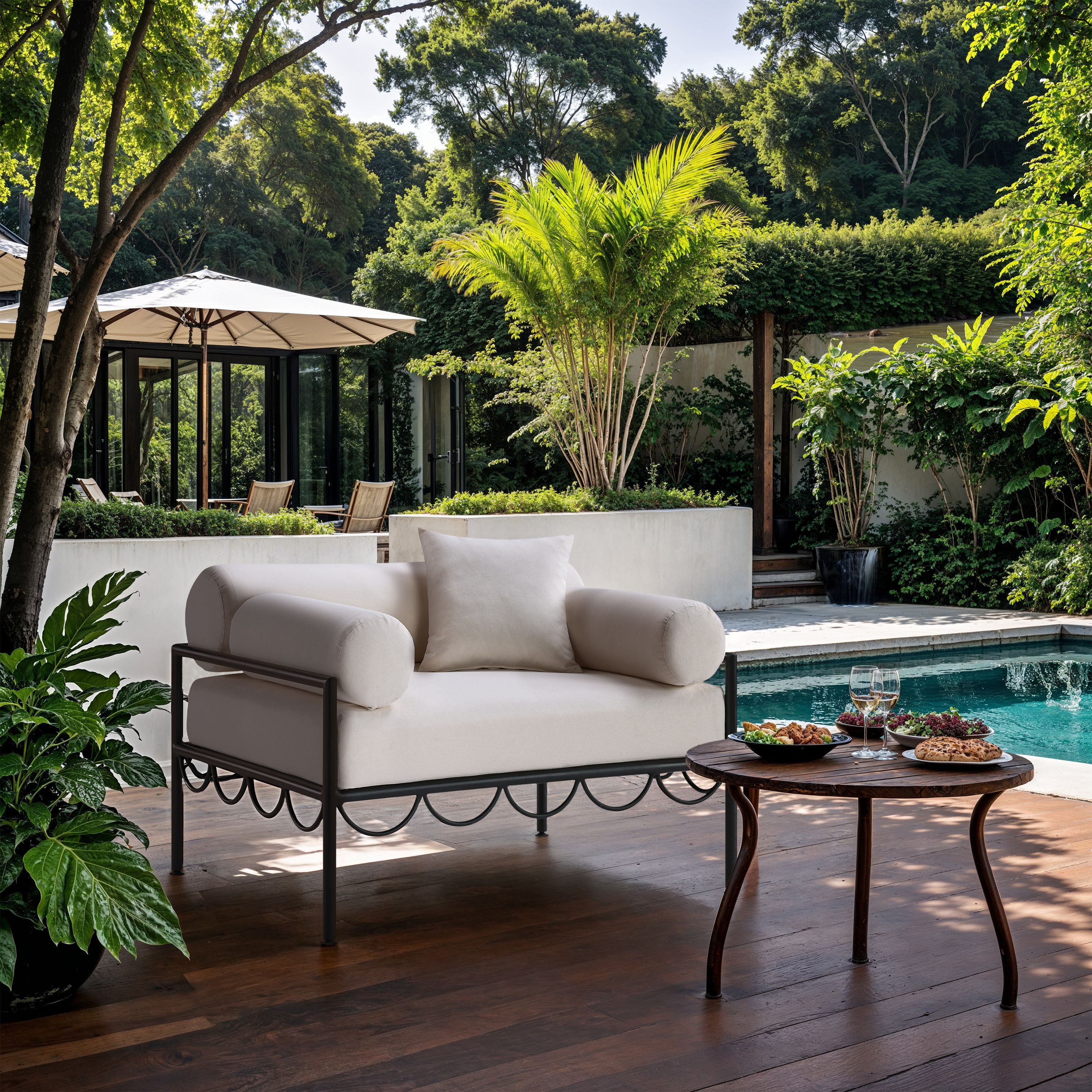 Portofino - Resilient Water Repellent Fabric Upholstered Outdoor Patio Chair - Cream