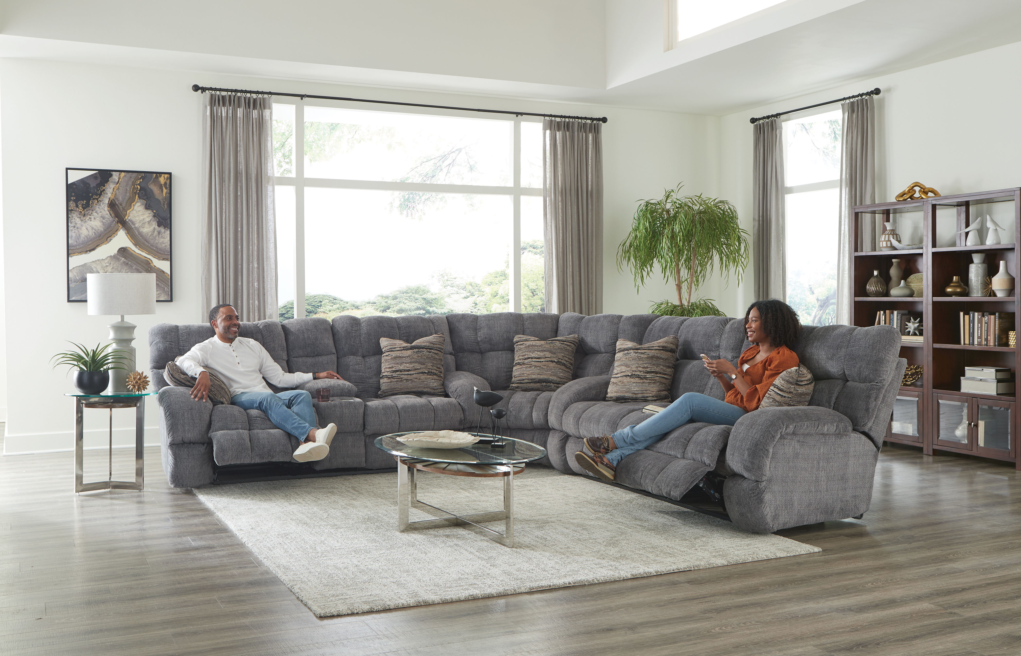Ashland - 3 Piece Manual Reclining Sectional With 4 Lay Flat Reclining Seats - Granite