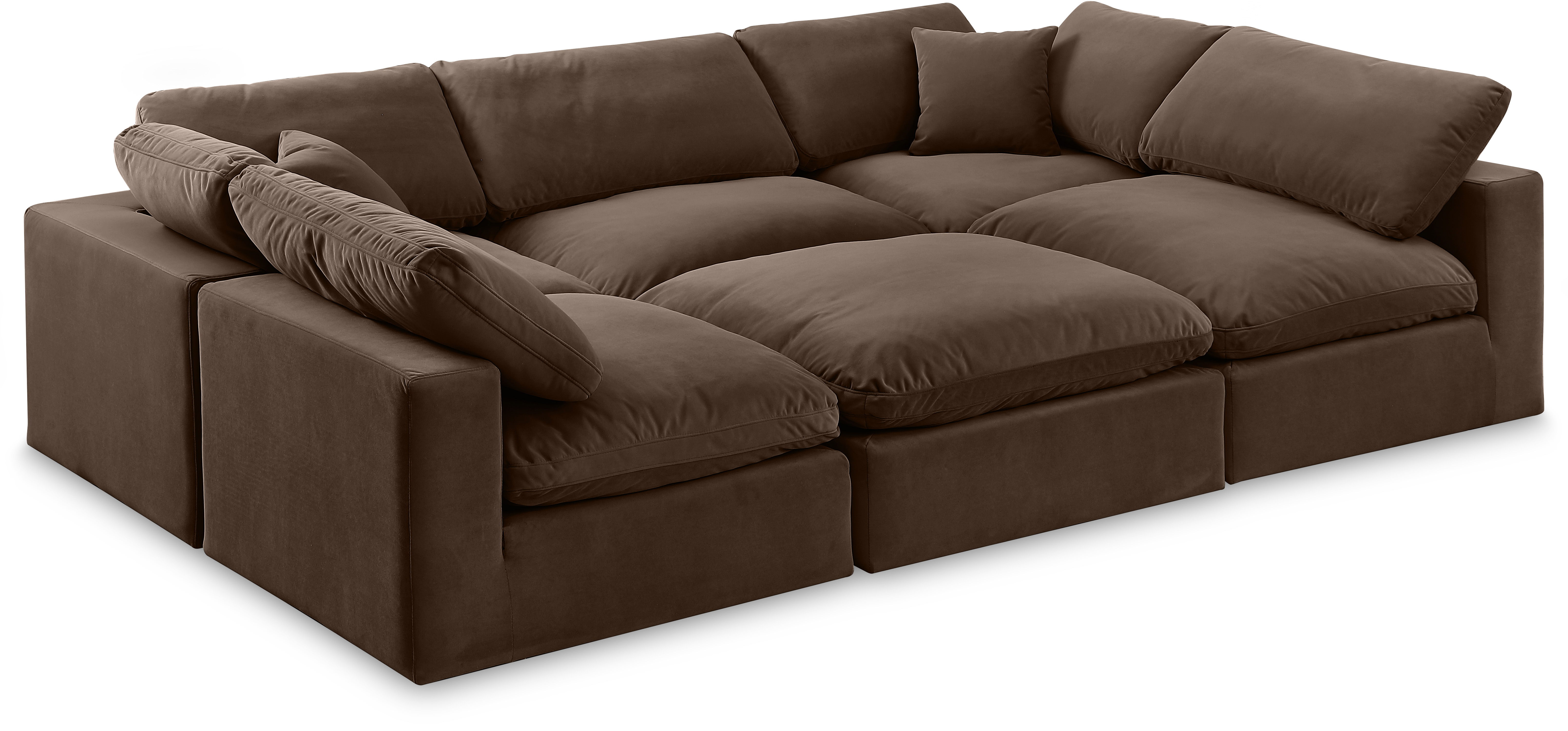 Comfy - 6 Piece Velvet Sectional - Dark Brown