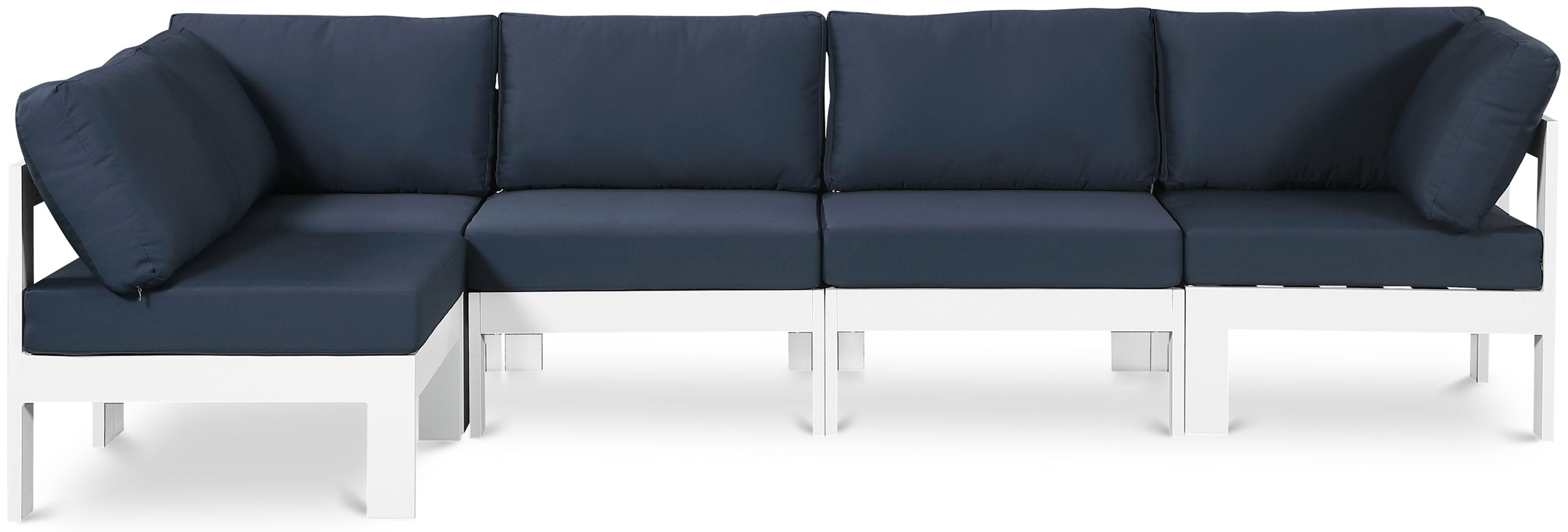 Nizuc - Outdoor Patio 5 Piece Modular Sectional With White Frame - Navy