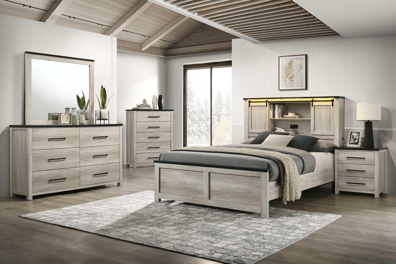 B263 - 3 Piece Bedroom Set (Queen Bed, Dresser, Mirror) - Antique White