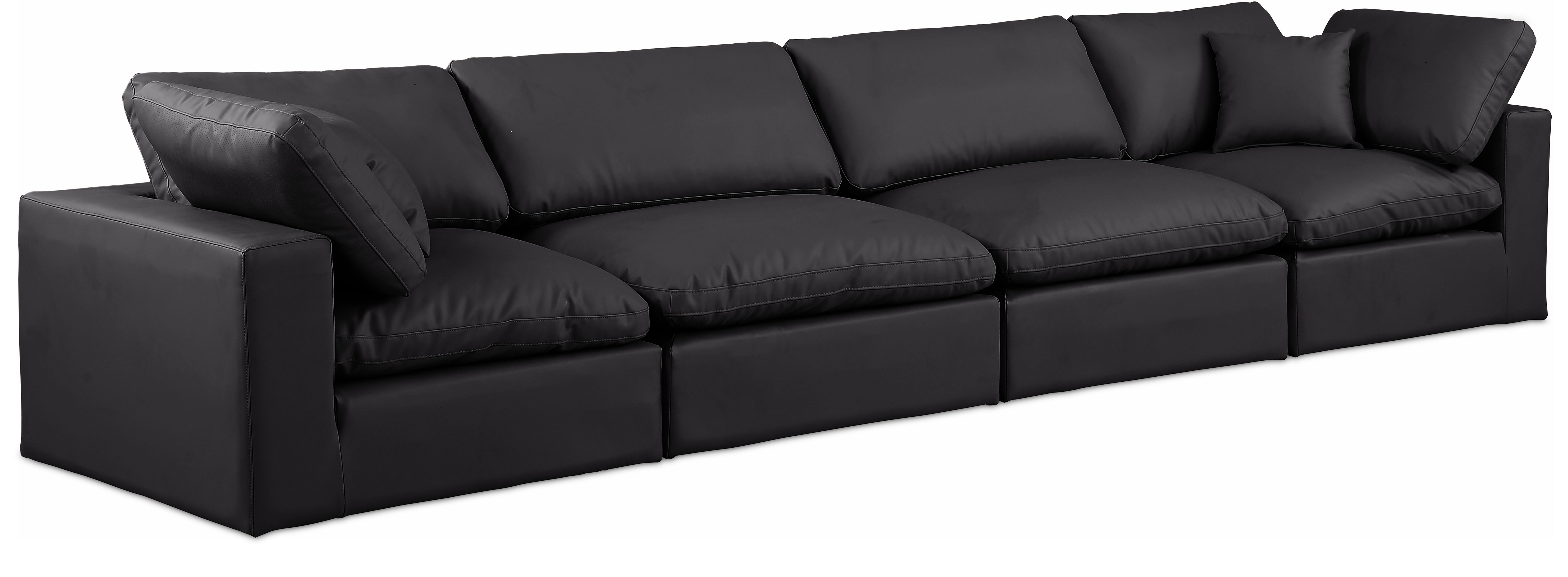 Comfy - Faux Leather Modular Sofa 4 Seats - Black