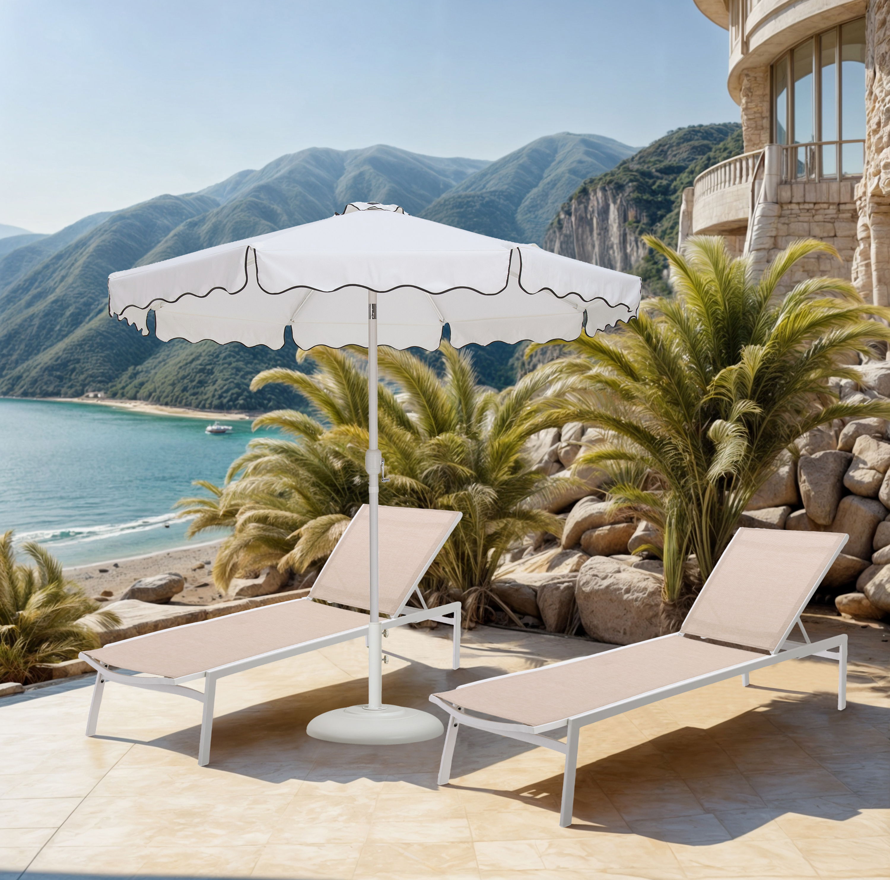 Amalfi - Aluminum Patio Umbrella With White Base / White Pole - White