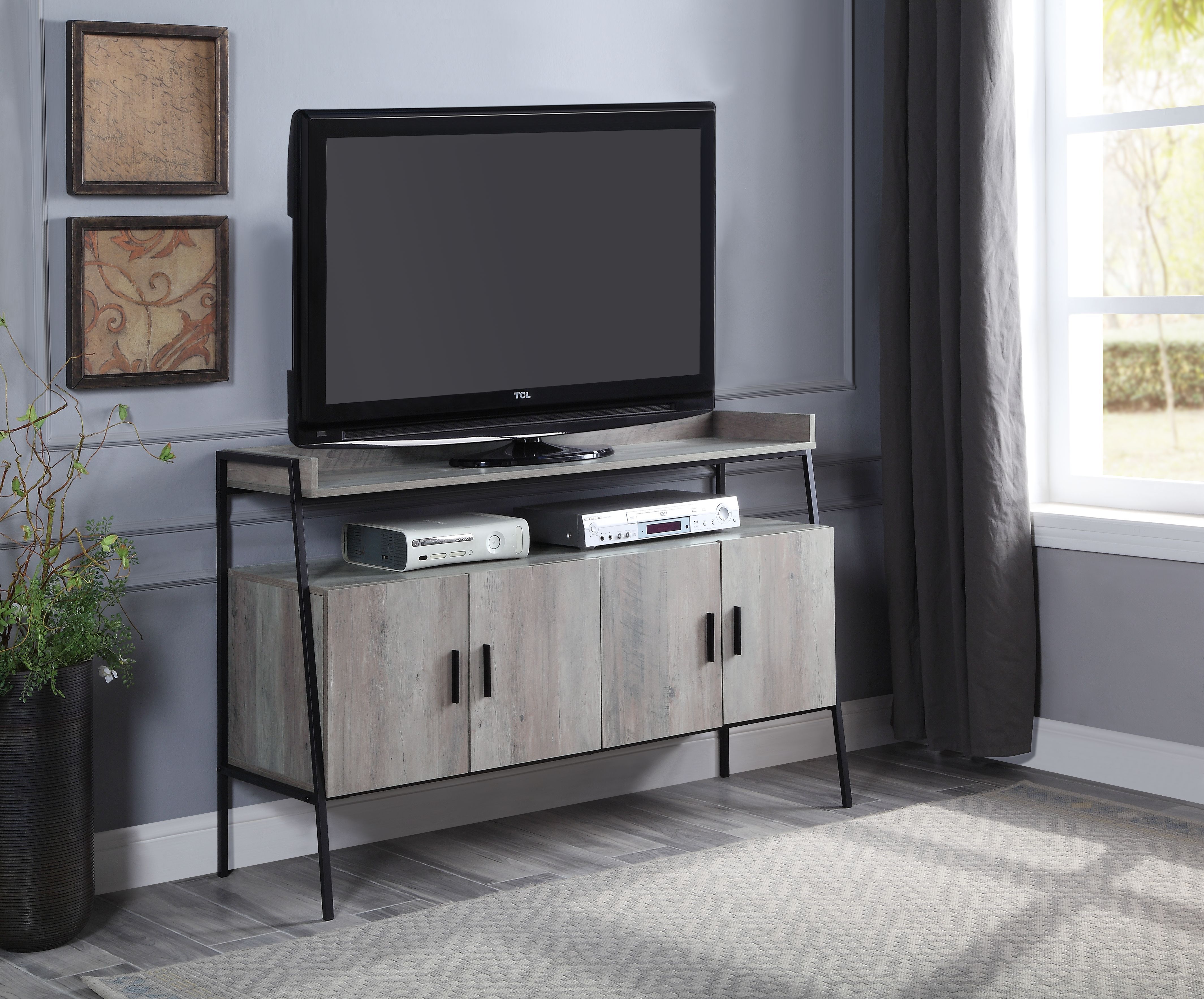 Samiya - TV Stand - Gray Oak & Black, gray, view 7